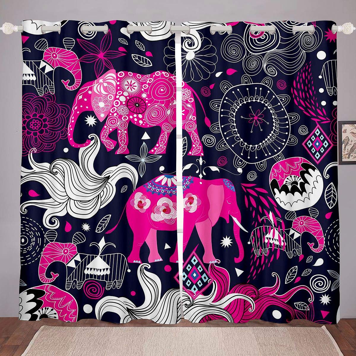 Homemissing Animal Print Curtain Boho Exotic Style Window Treatments For Kids Children Teens Wild Animal Themed Window Drapes Ethnic Animal Mandala Window Curtain Bedroom Decor W66*L90 — image 1