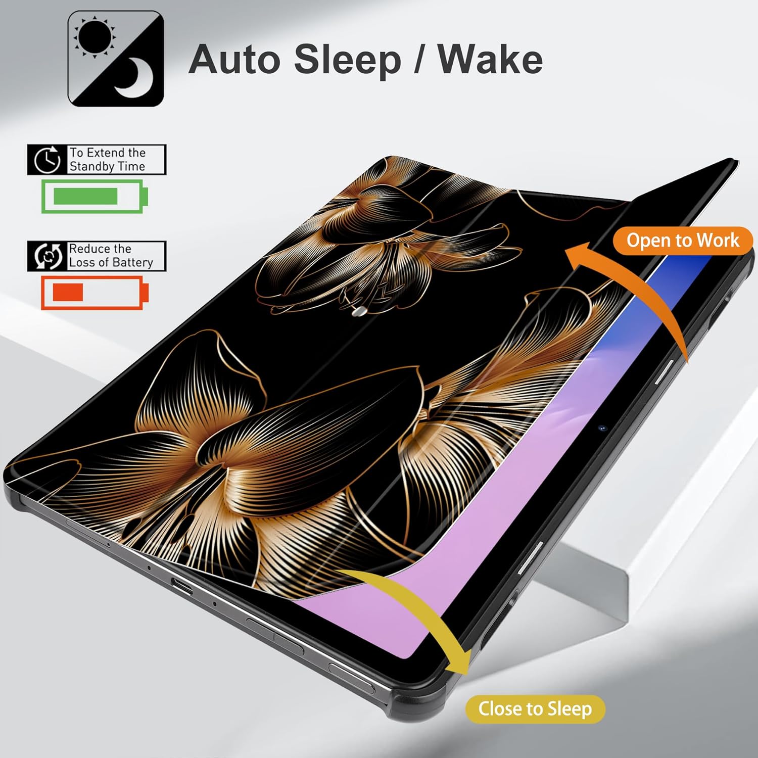 TWOLSKOO Case for Amazon Fire Max 11 Tablet (13th Generation, 2023 Release), [Sleep/Wake Support] Trifold & Shockproof Hard Back Shell Stand Cover - Lilies FMX565