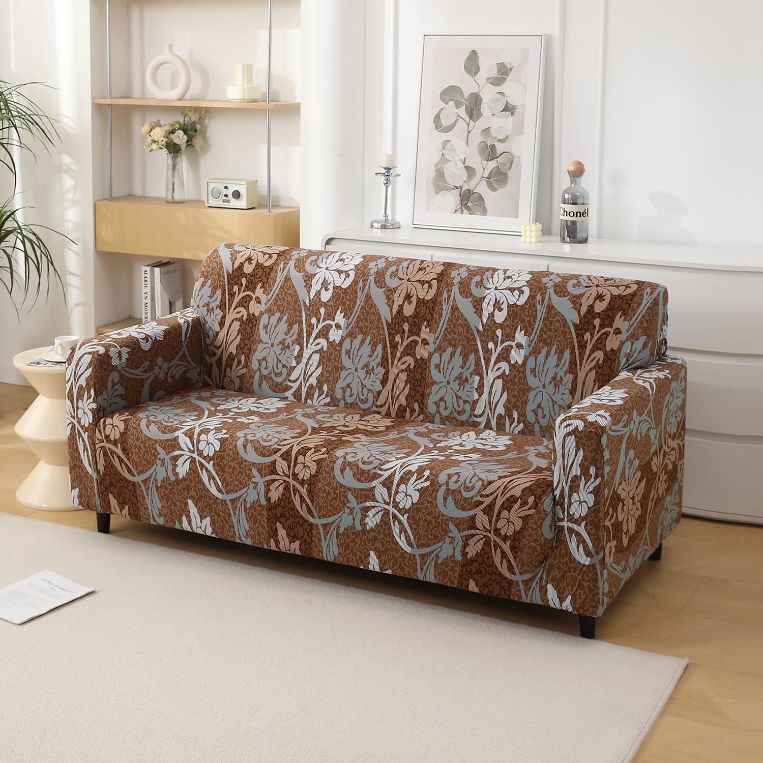 HOKIPO 4 Seater Sofa Cover - Grey Floral -10 HOKIPO 4 Seater Sofa Cover - Grey Floral -10