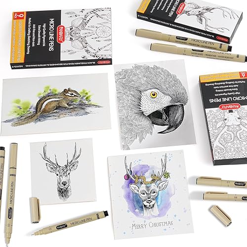 Miniatura 5 de PANDAFLY Black Fineliners - Bolígrafos de punta ultrafina de 6 tamaños, tinta de archivo impermeable, bolígrafo de arte negro para dibujar,