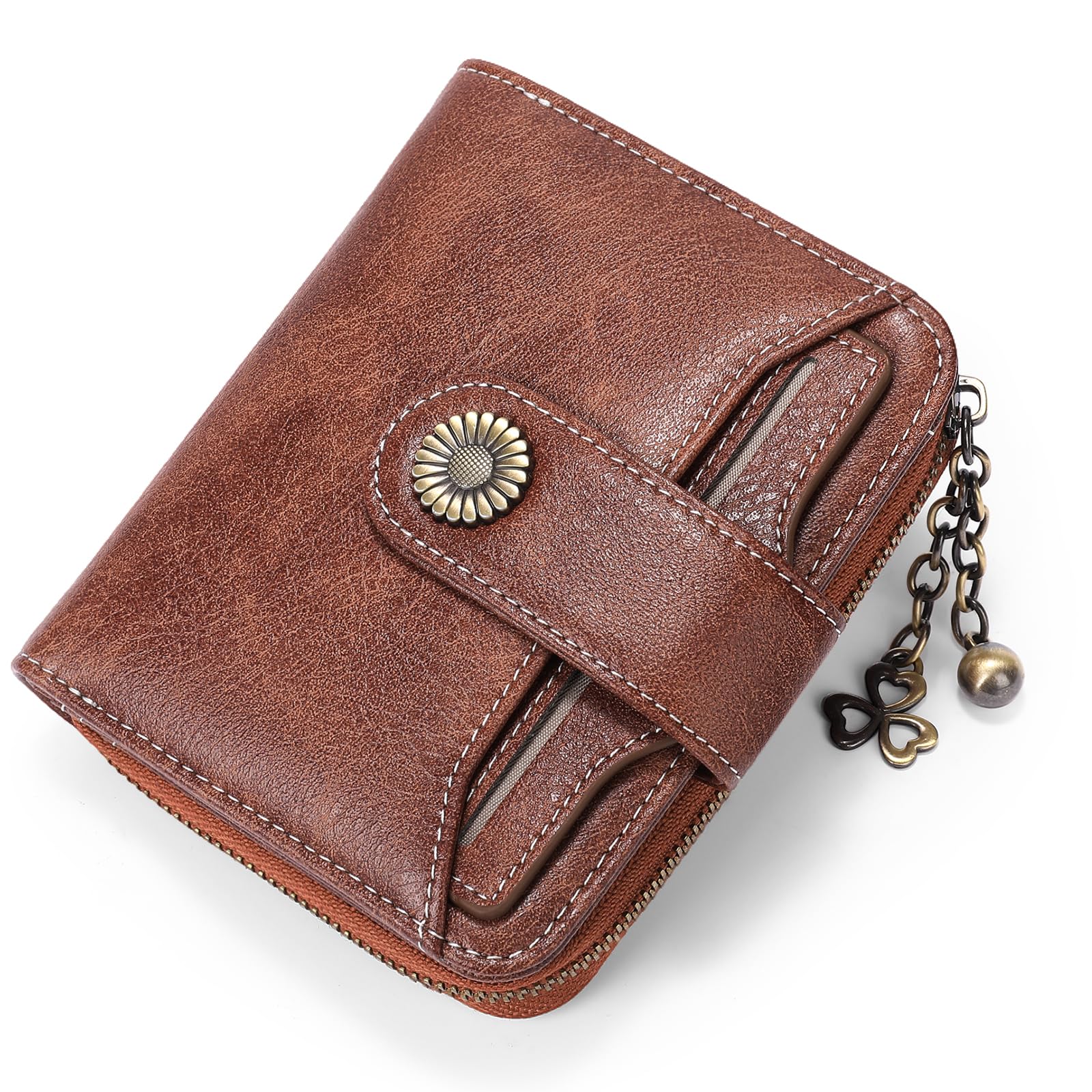 SENDEFNPurses for Women Genuine Leather Small Bifold Compact Womens Wallet with RFID Protection
