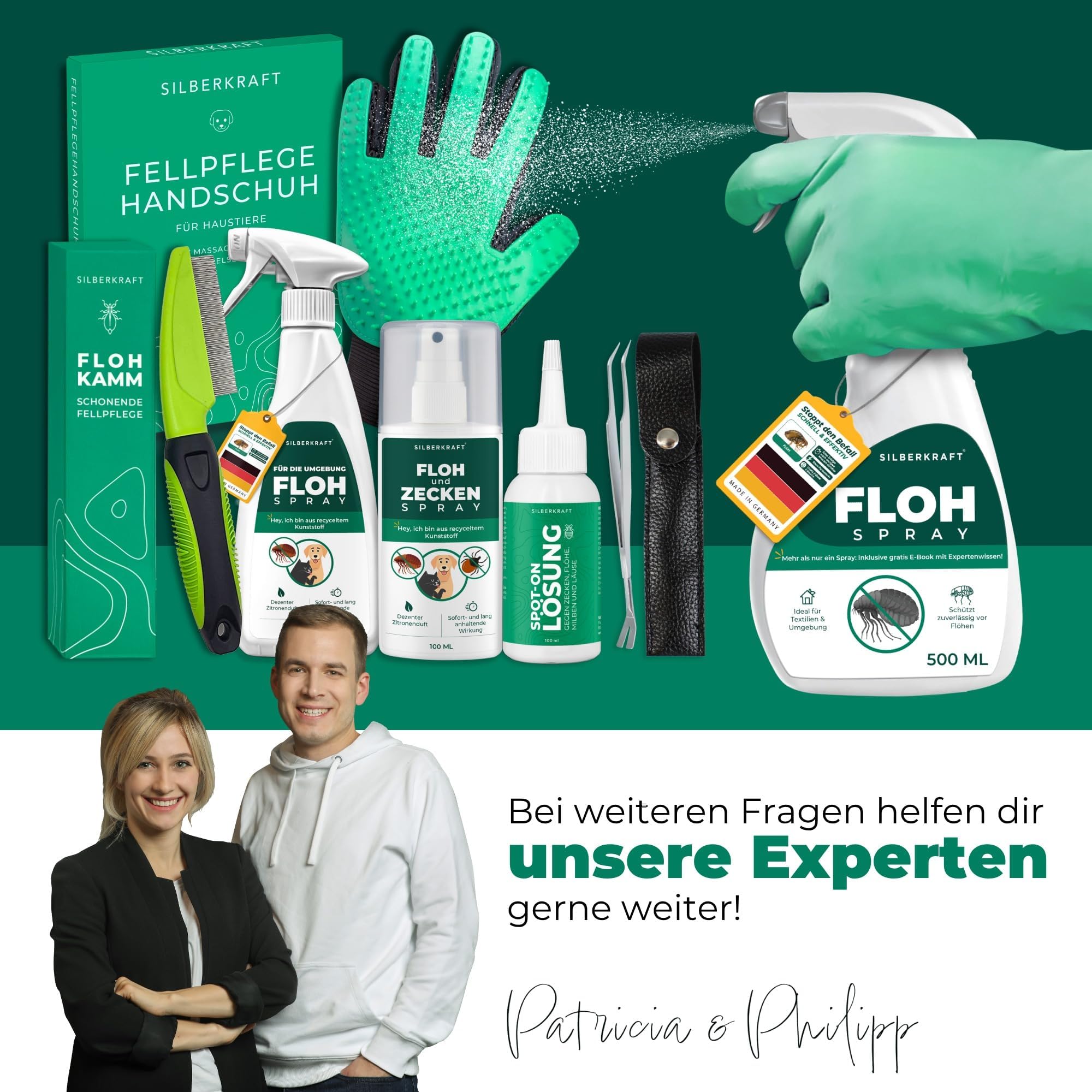 Silberkraft Flohspray für Wohnung & Möbel 500 ml - effektives Abwehr-Mittel gegen Flöhe & Larven mit Sofortschutz - Flohmittel zum Flöhe bekämpfen - hochwirksam & laborgeprüft