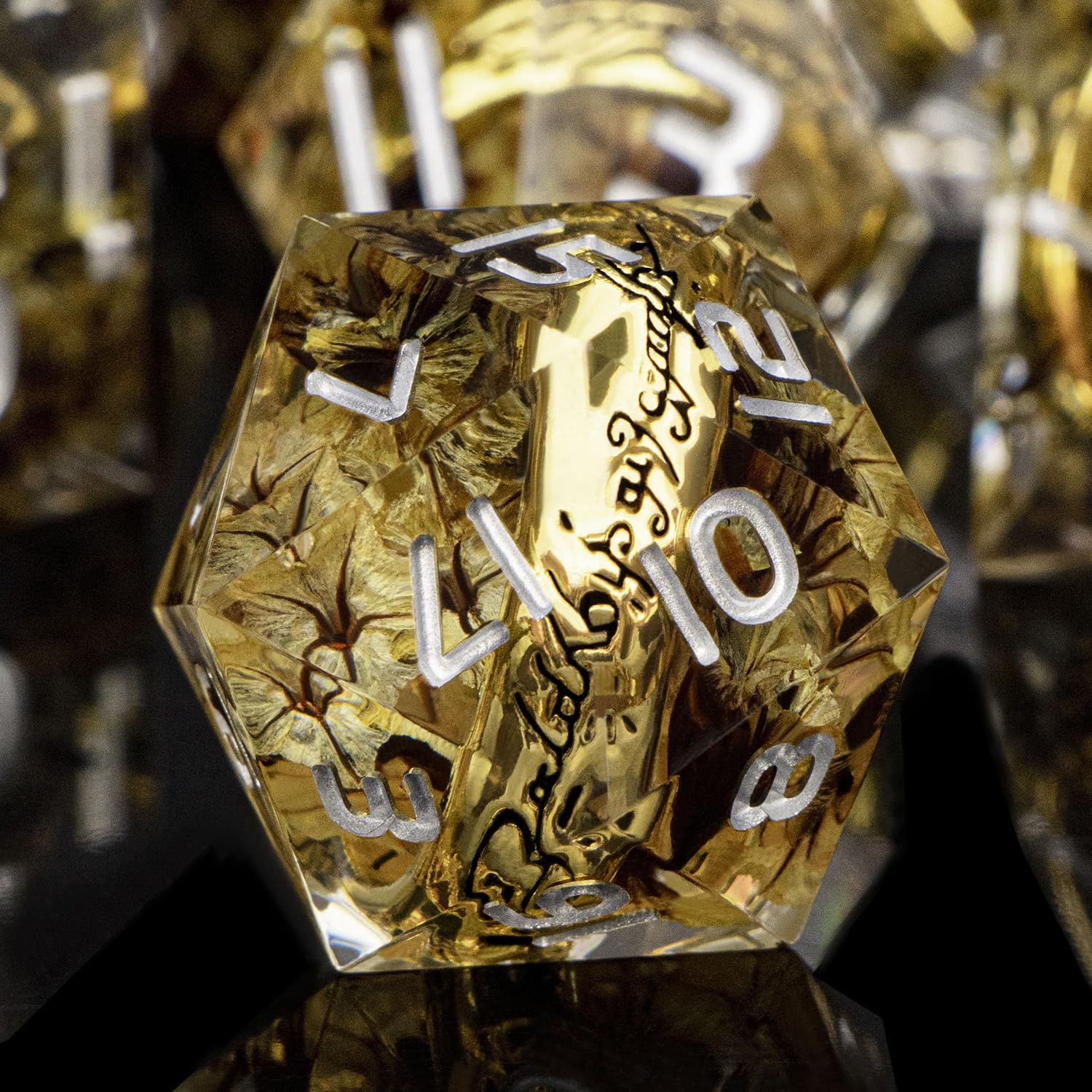 Magic Golden Ring DND-Würfel-Set, scharfe Kanten, aus Kunstharz, mit Box, für die Verwendung mit RPG, D&D, Tischspiele, Lord D und D, polyedrisches Würfelset