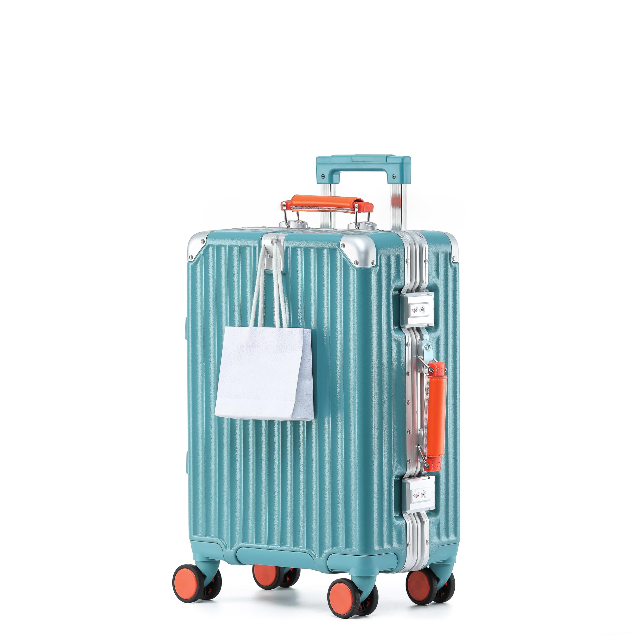 20 Inch Carry On Luggage with Leather Handle, Blue