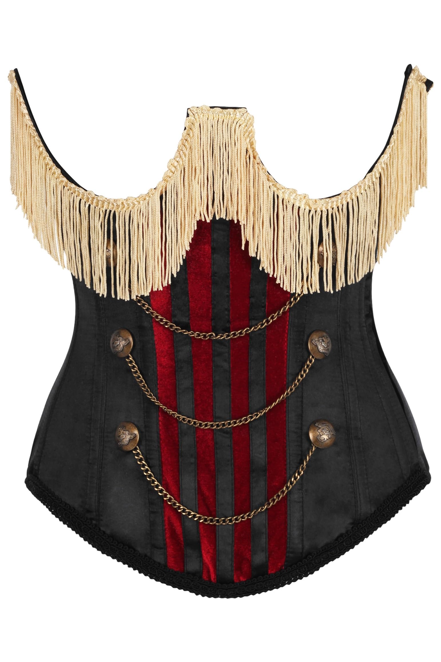 Daisy corsets womens Daisy Corsets Top Drawer Burlesque Underbust Black Dark Red Steel Boned Corset W Gold Fringe