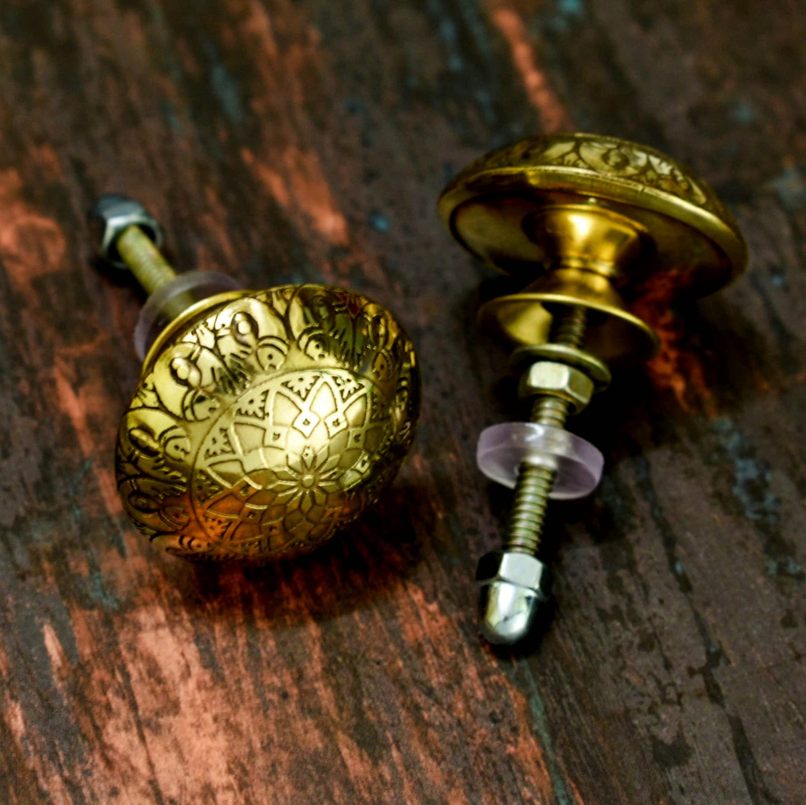 ARTISNO Floral Round Brass Drawer Knobs-Elegant Furniture and Cabinet Pull Handle in Solid Brass Metal - Image 4