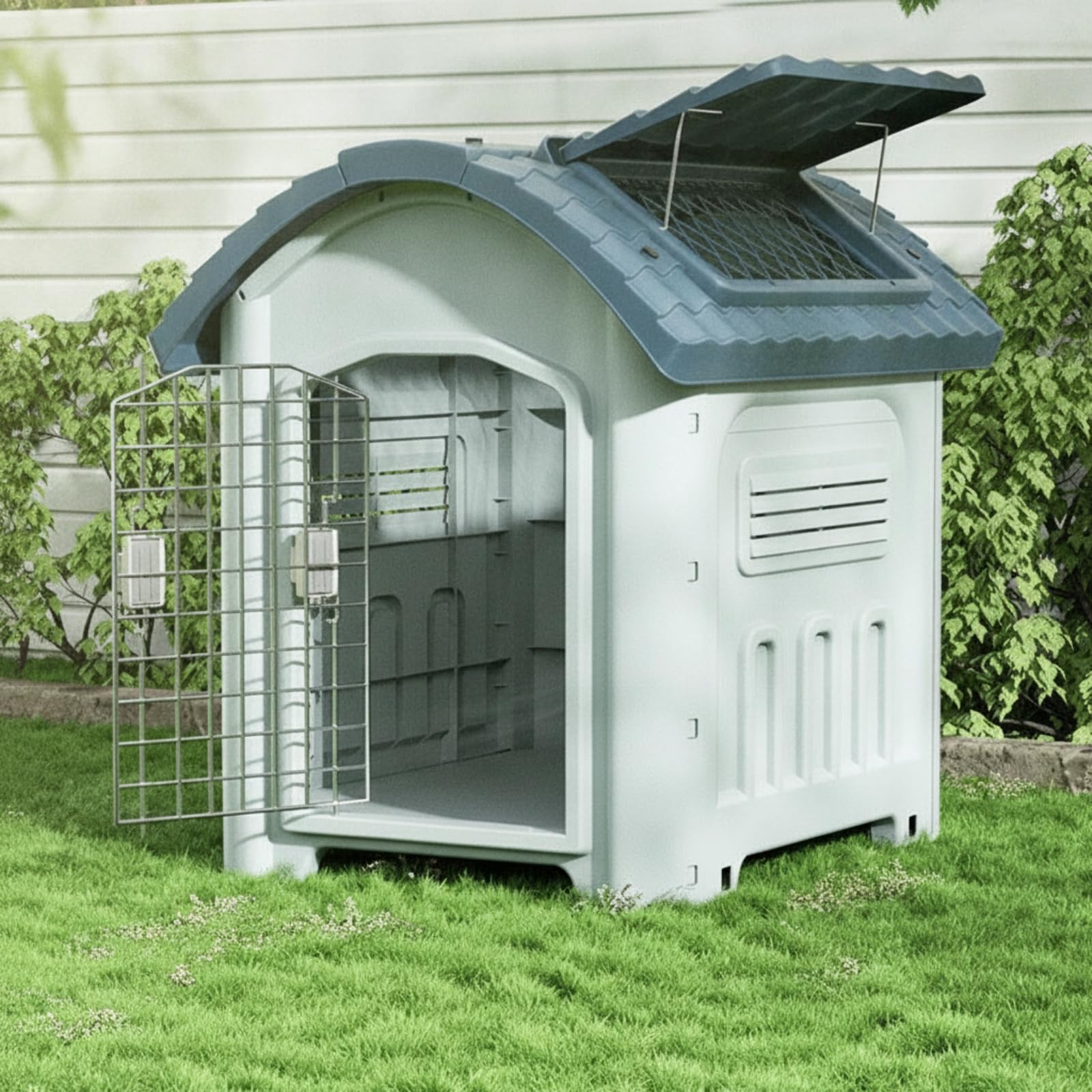 MagiDeal Riparo Esterno per con Porta in Ferro Cuccia con a Falde per Deflusso dell'Acqua Base Contro l'Umidità Ventilazione Laterale, L, Style to 1