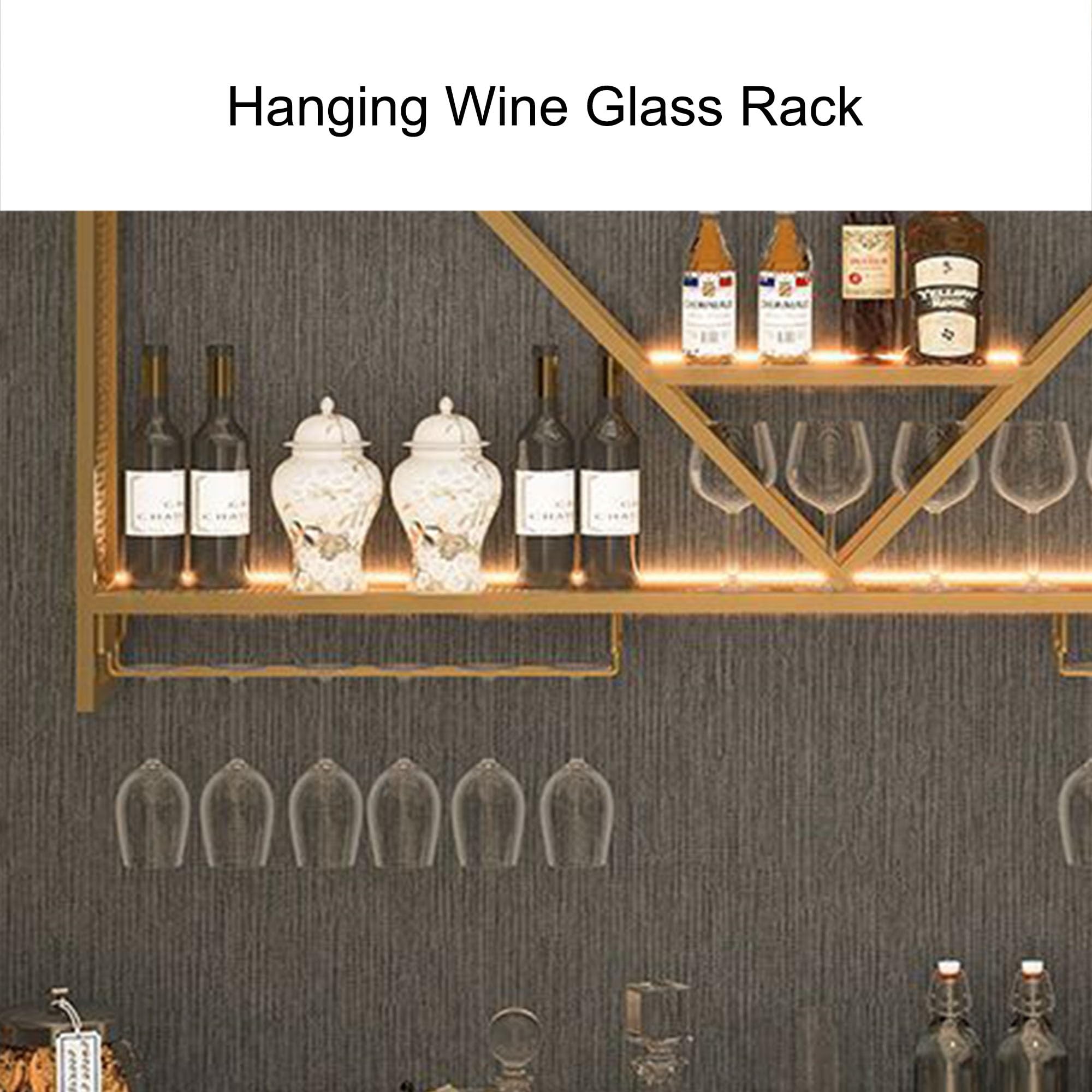 Mensole galleggianti per Vino Mensole da Bar a Parete Mensola per liquori con Luce LED Mensola per Esposizione Bottiglie di liquore con portabicchieri da Vino Appeso per Bottiglie di liquore