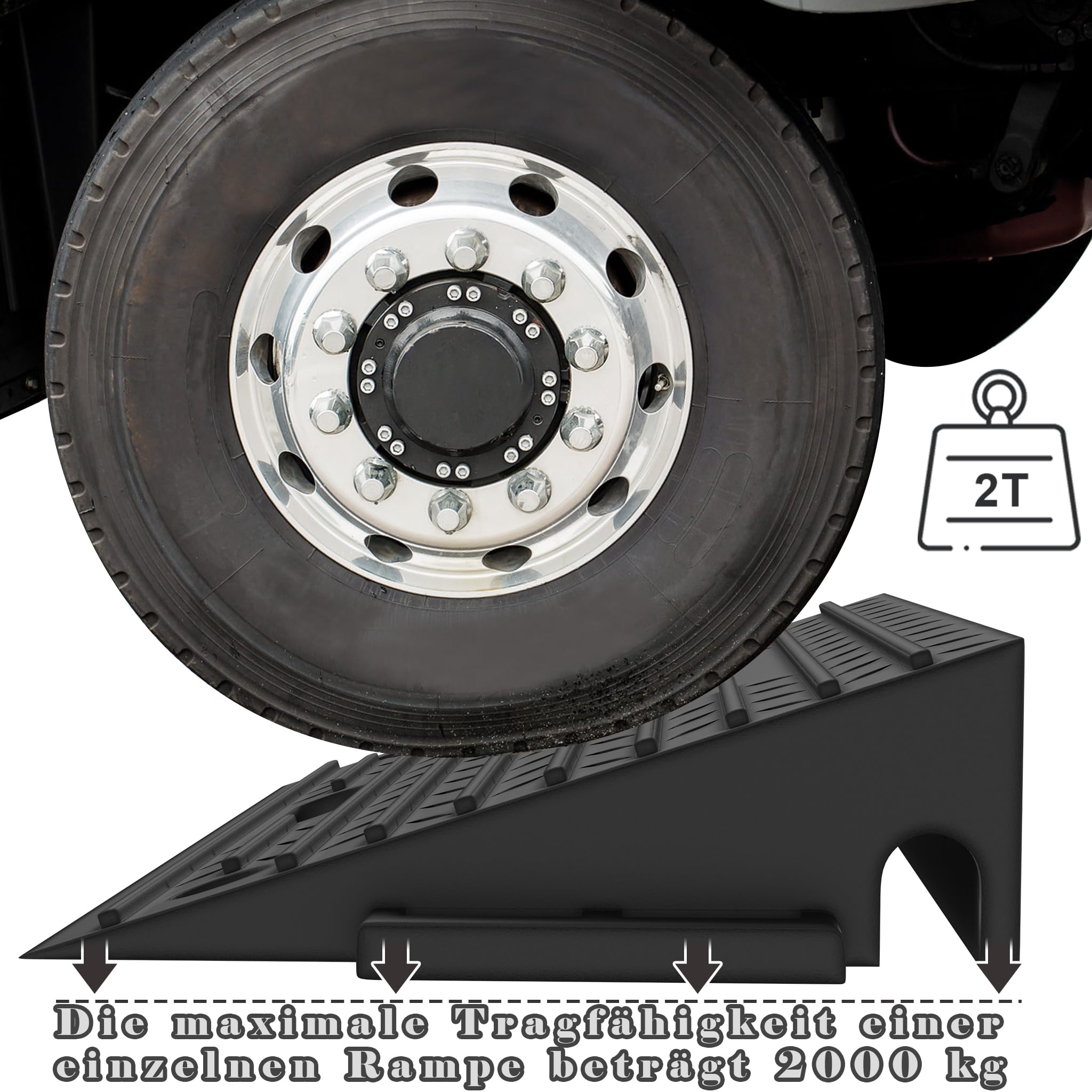 AufuN Bordsteinrampe Gummi Schwarz, 2 Stück, 53x32x10 cm, 2000 kg Tragfähigkeit, Rutschfest, Wetterfest, Entwässerung, Montagemöglichkeit, AF-(HAG8796A)