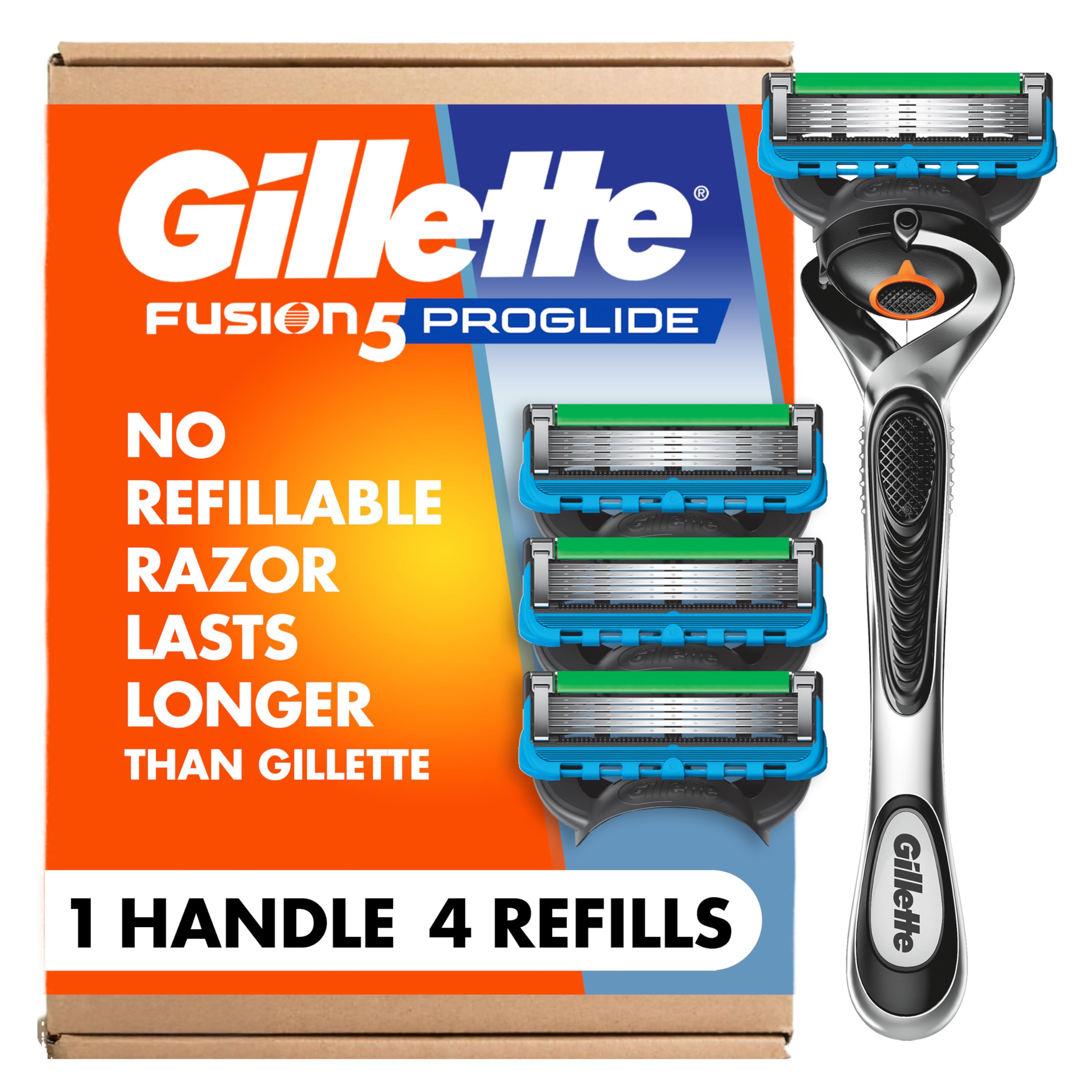 GilletteFusion ProGlide Razor for Men, Handle + 4 Blade Refills