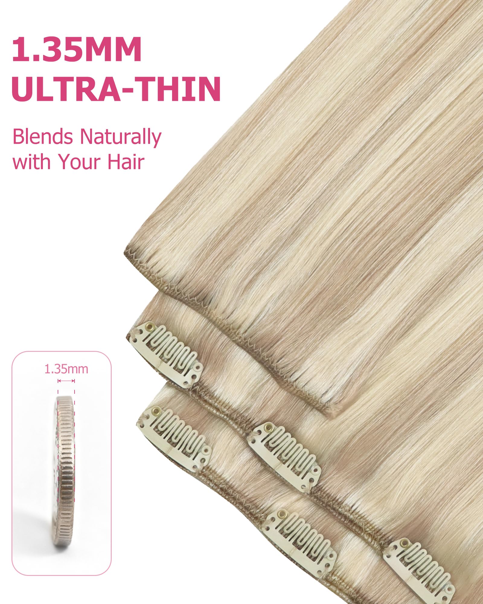 YoungSee Clip in Extensions Echthaar Blond Echthaar Extensions Clip Aschblond und Warmblond Remy Clips Haarextension Blond Clips Haarverlängerung Echt Haare Glatt für Damen 30 cm 80g 18/613