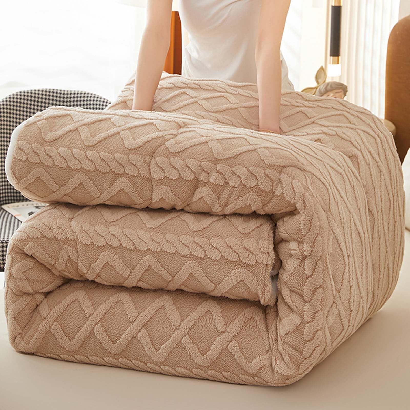 Double-Sided Velvet Winter Quilt, Super Warm Lamb Quilt Winter Blanket, Luxury Flannel Fleece Thick Bed Blanket,Breathable Warmth Fluffy Plush Sided Velvet Blanket(G,180x220cm(4.5KG))
