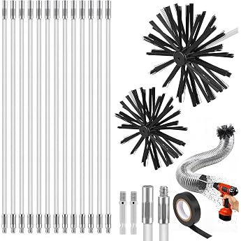 Chimney Brush Rod Set Stove Pipe Brush 150 mm Diameter Stove Brush Chimney Sweep Brush Boiler Brush Fireplace Cleaning Chimney Pipe Cleaning Brush 13 Rods 410 mm