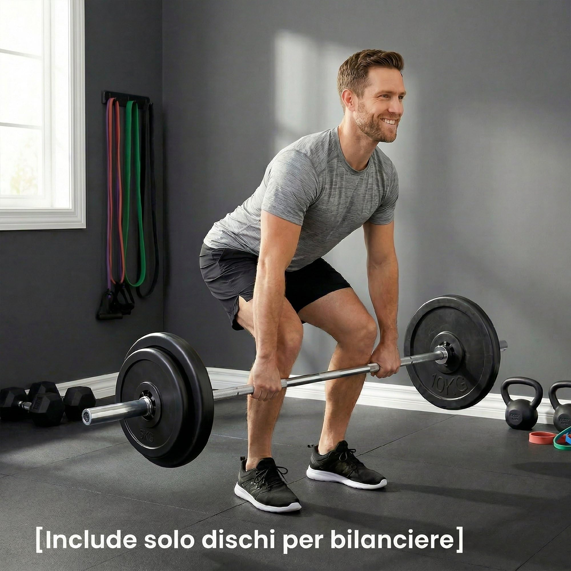 HOMCOM Set di 4 Dischi Pesi per Bilanciere e Manubri Peso Totale 30kg, 2x5kg e 2x10kg, Nero