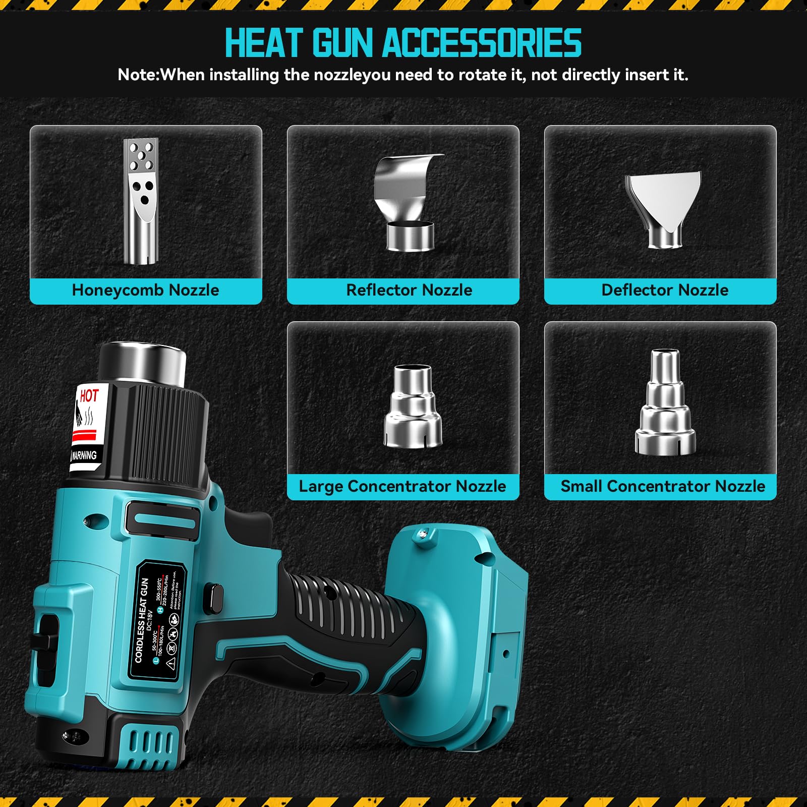 Makita 18V Akku-Heißluftpistole 350W 50-550°C LCD 5 Düsen Heissluftpistole