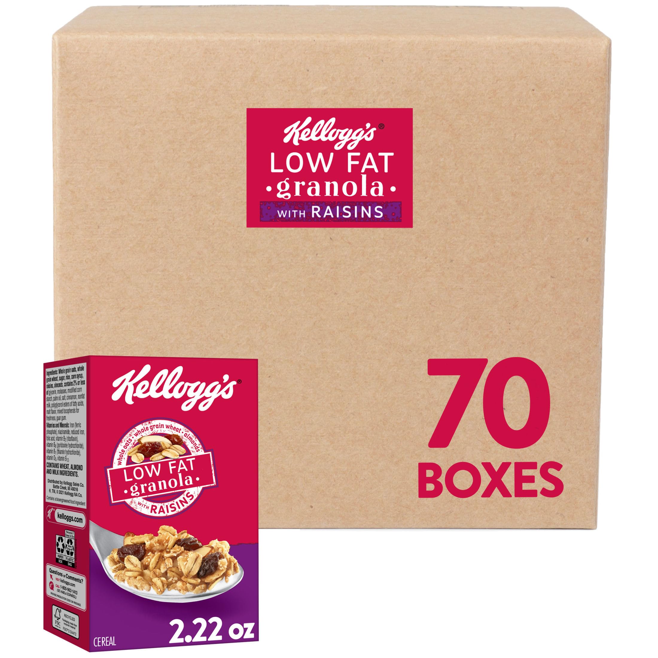 Low Fat Granola Original With Raisins Cereal 9.71Lb 70 Count by Kellogg's – 0.14 Ounce (Pack of 70), Pack of 70, Model 38000220135