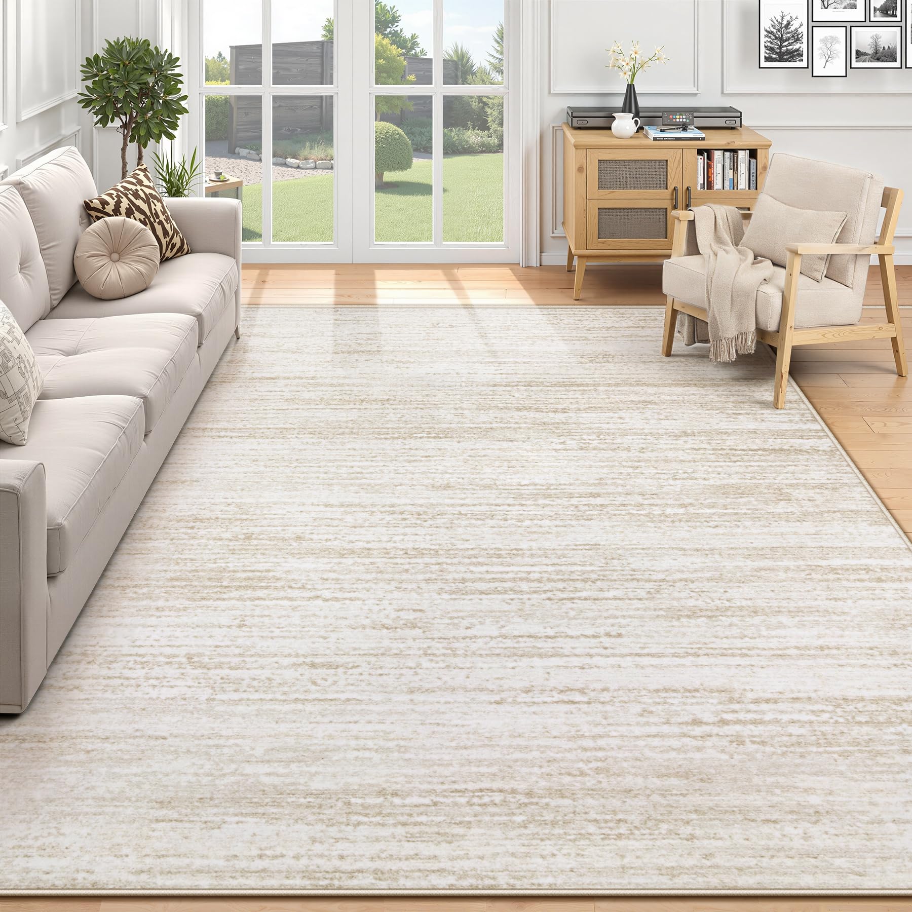 Photo 1 of Area Rug 6x9 Living Room Rugs: Washable Modern Rug Non-Slip Soft Rugs Stain Resistant Printed Rug Indoor Carpet for Bedroom Kitchen Dining Room Nursery Home(Beige, 6'x9')
