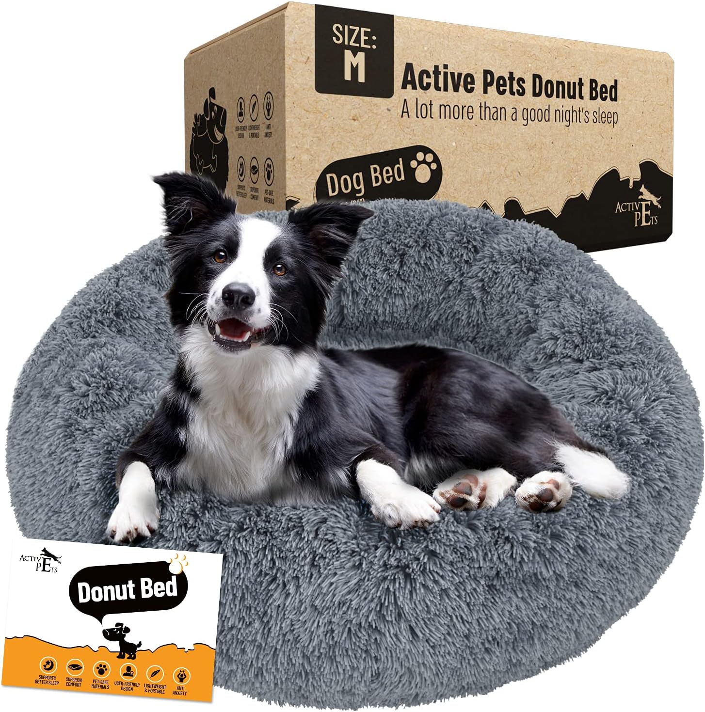 Active Pets Plush Calming Dog Bed, Donut Dog Bed for Small Dogs, Medium & Large, Anti Anxiety Dog Bed, Soft Fuzzy Calming Bed for Dogs & Cats, Comfy Cat Bed, Marshmallow Cuddler Nest Calming Pet Bed : Pet Supplies