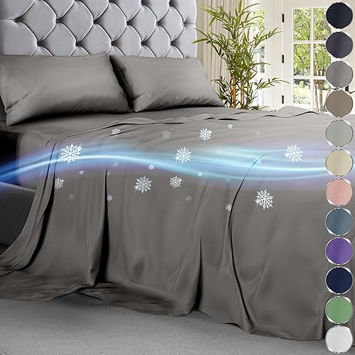 DECOLURE Juego de sábanas refrescantes Cal-King, 4 piezas, lujosas y suaves, tamaño California King, sábanas refrescantes para personas que duermen