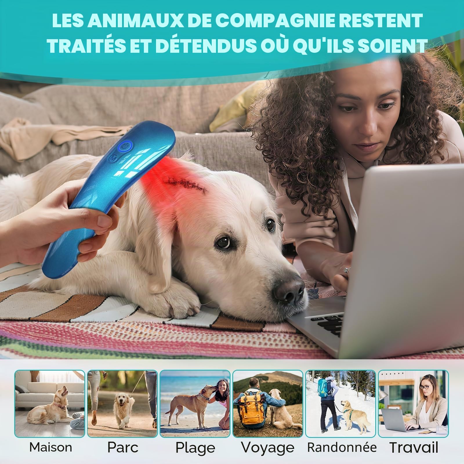 Thérapie au laser pour chiens, appareil de luminothérapie portable, rouge, 18 x 620 nm, pour muscles, hanches et arthrite articulaire, soulagement de la douleur, soin des plaies, problèmes corporels