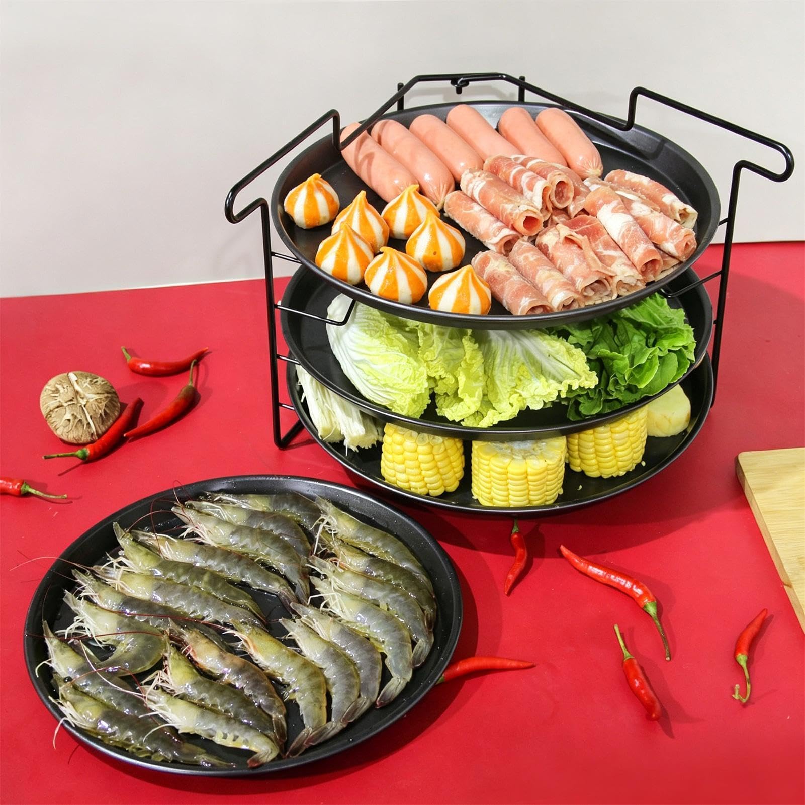 Faltbares Pizzaregal Backofen Backset Heavy Duty Pizzablech mit Stabiler Halterung Karbonstahl Backgeschirr mit abnehmbarem Ständer Backblech für gleichmäßiges Erhitzen Küchenzubehör