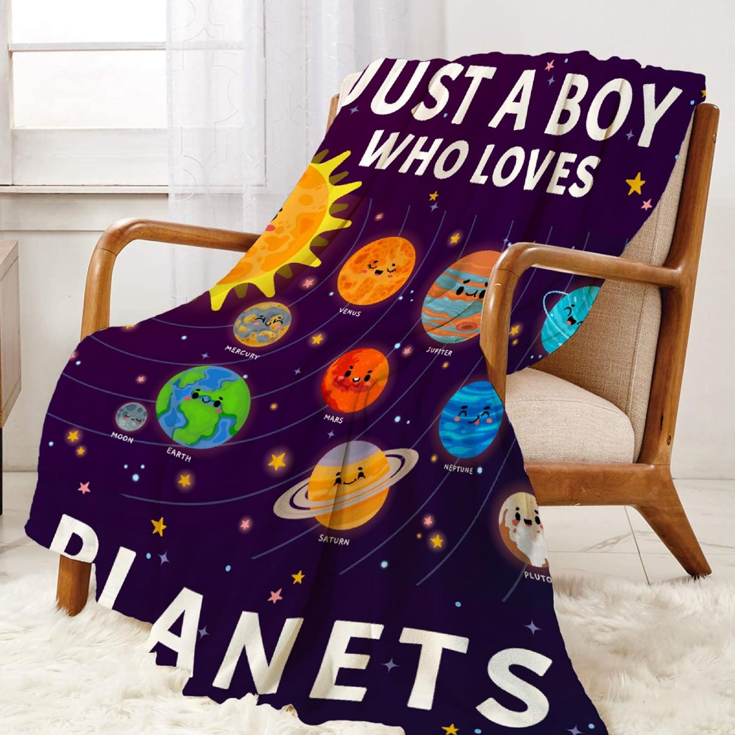 Just A Boy Who Loves Planets Solar System Blanket Gifts for Planets Solar System Lover 40 x 50 Inch for Kid, Fannel Fleece Throw Blanket Super Soft Throws Blanket for Bed Couch Sofa - Image 8
