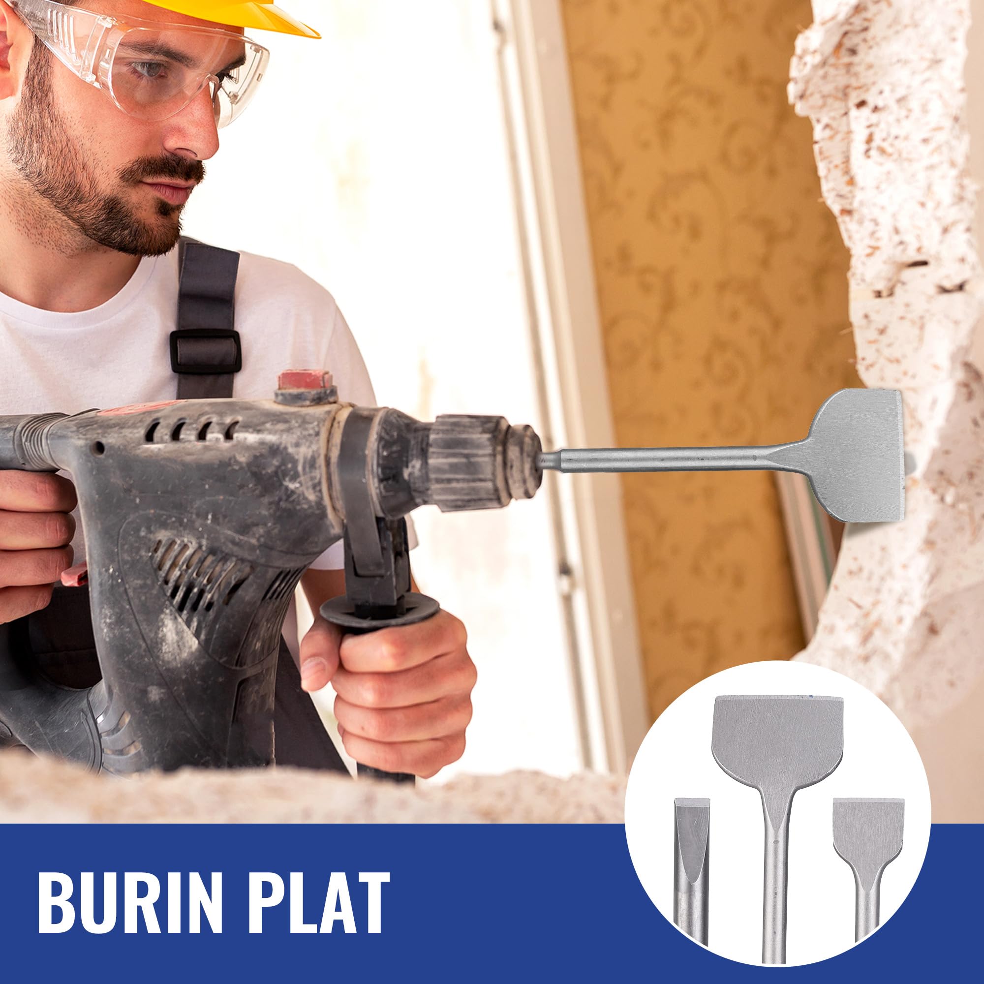 WORKPRO Jeu de 15 Forets et Burins SDS-Plus | Ensemble de Forets à Béton avec Burins Pointus et Plats pour Brique, Ciment, Pierre, Béton et Maçonnerie