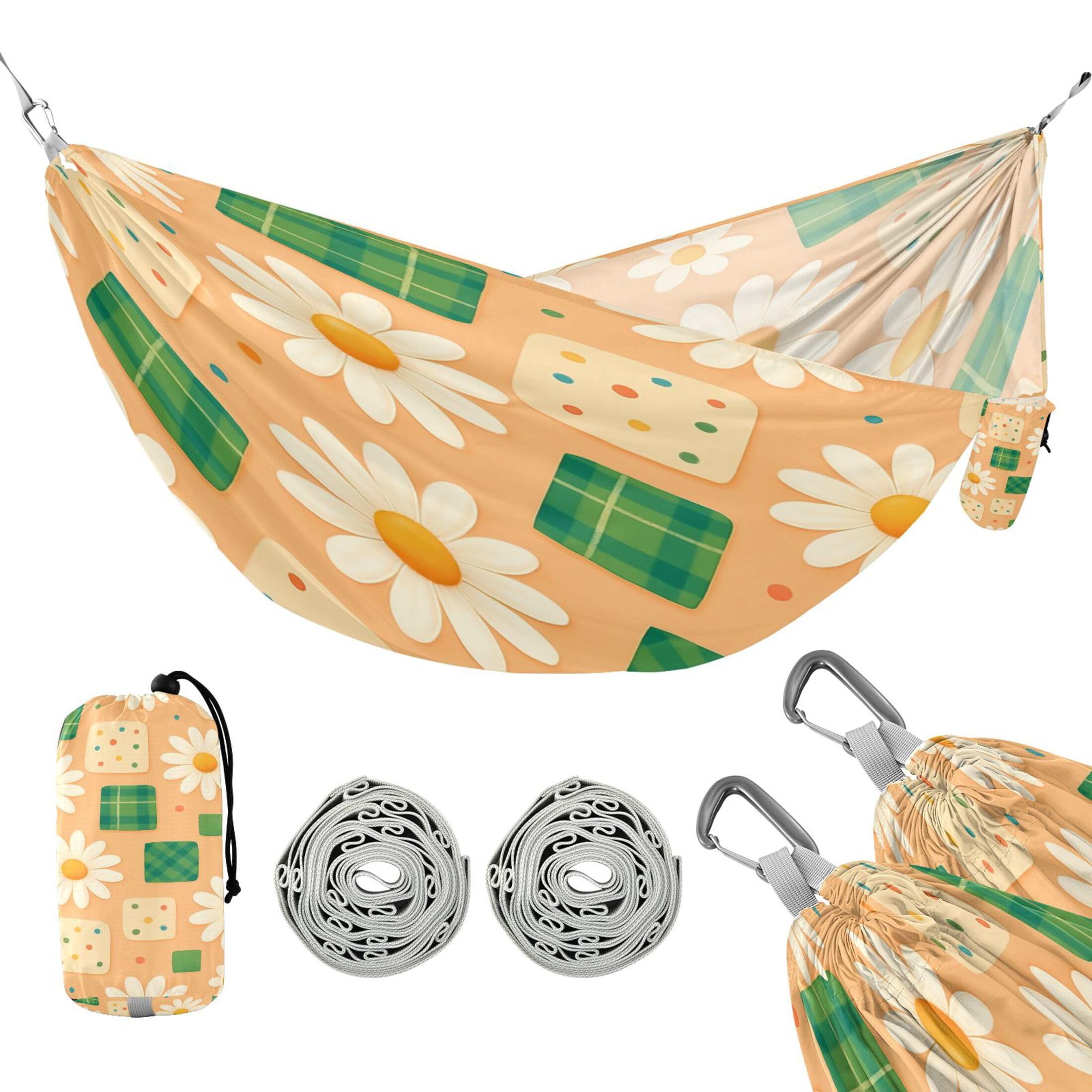 Takiito Simple Daisy Hammock 330 lb Capacity Travel Camping Hammock with Tree Straps, Portable Lightweight for Outdoor Beach Backpacking Backyard Patio