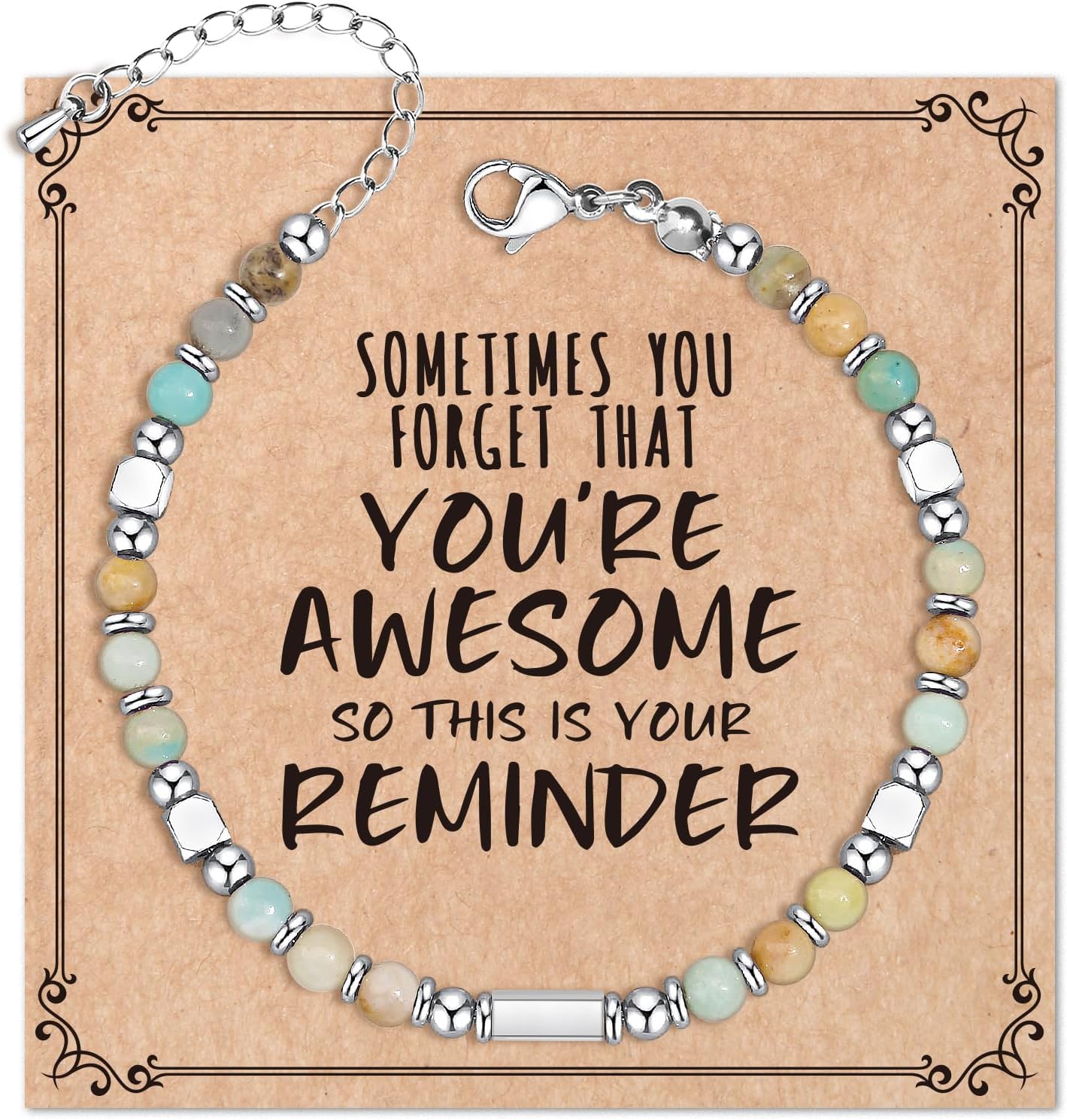 Desimtion Healing Natural Stone Bracelets for Women Girls, Sometimes You Forget You're Awesome -Christmas Gifts for Women Teen Girls, Best Friend Birthday Gifts for Women Friendship Bracelets