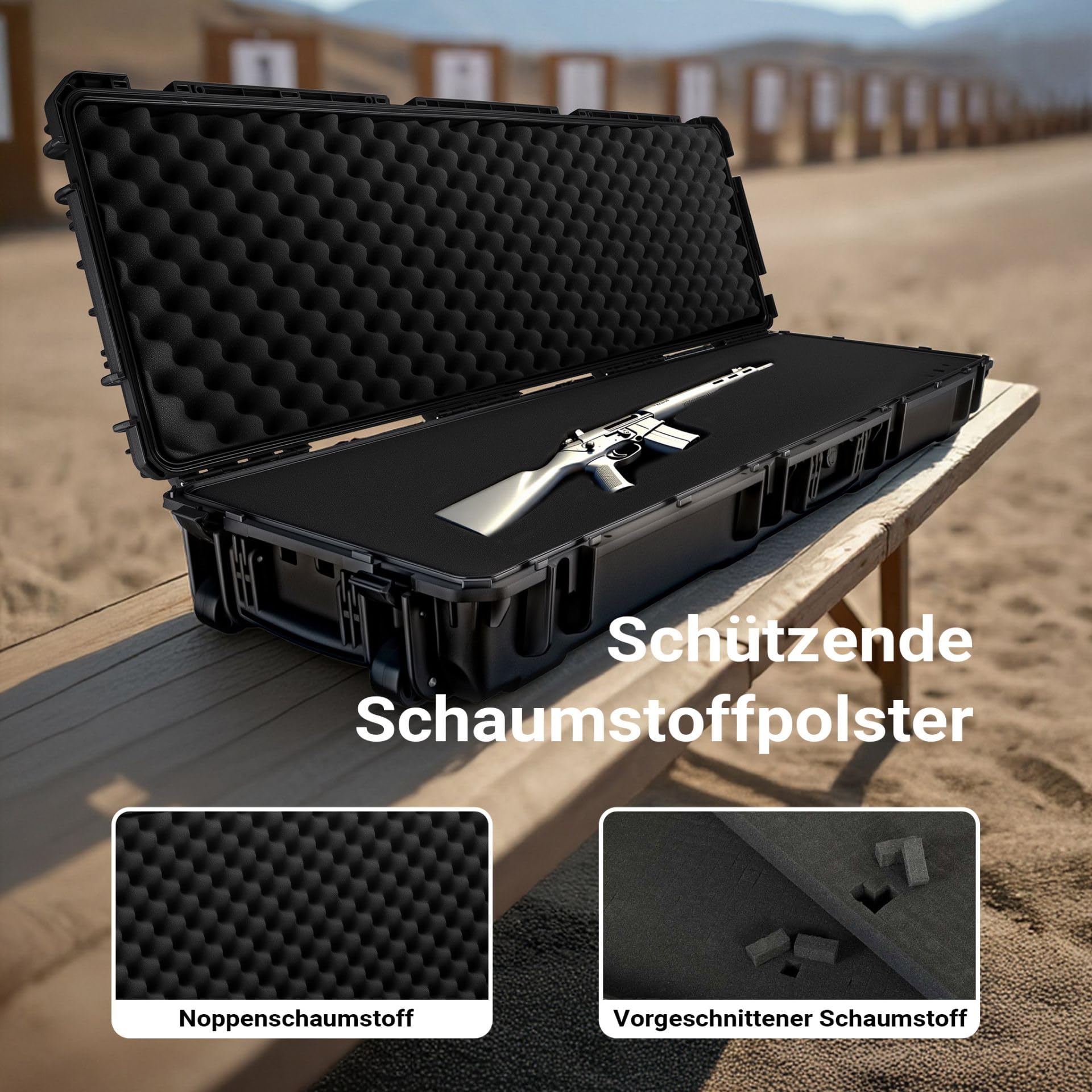 Waffenkoffer für Bögen & Langwaffen, Robuster Polypropylen Koffer mit Schaumstoff-Inneneinlage, ideal für Jagdgewehre Bogensport Schießsport & Outdoor