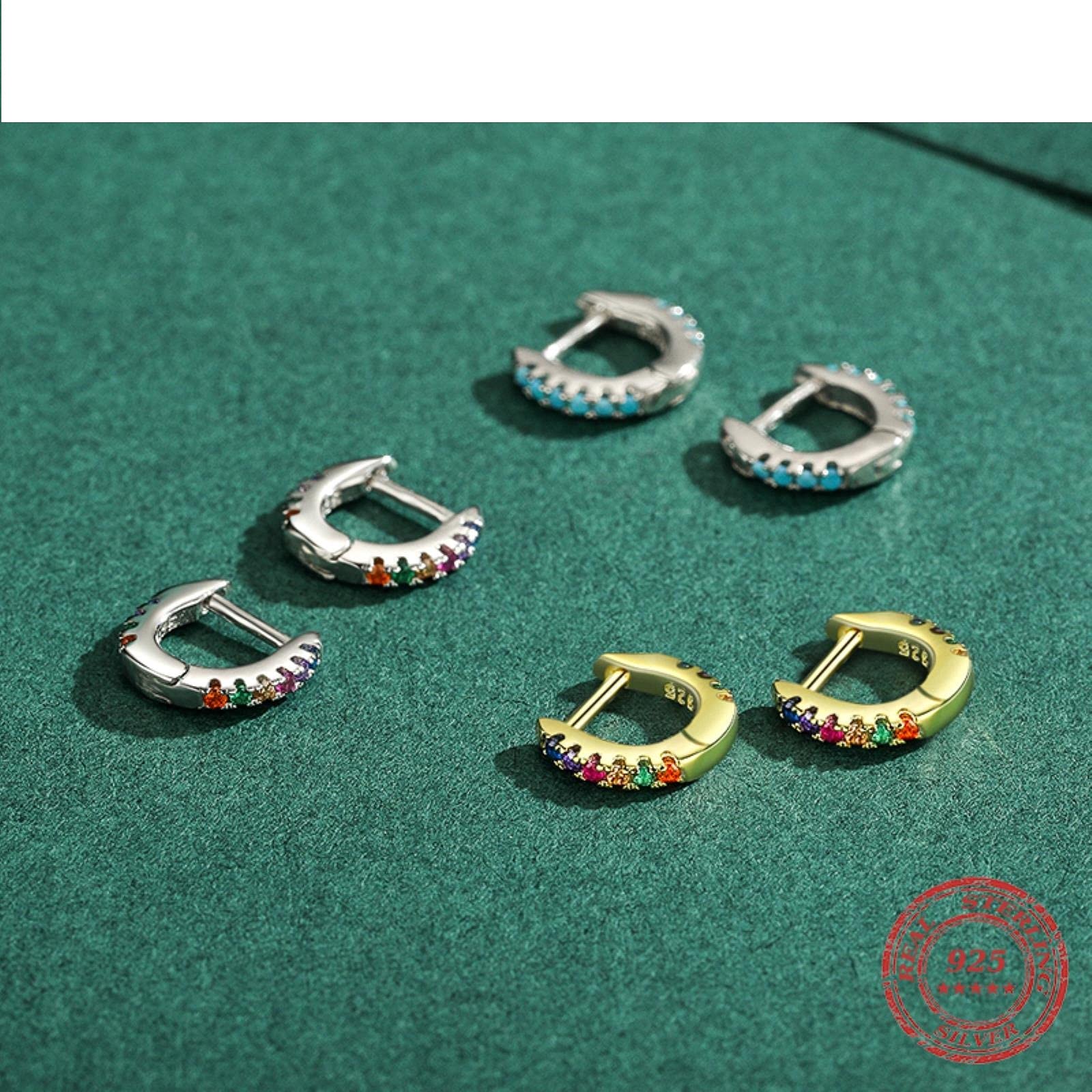 SALAN Orecchini A Cerchio In Argento Sterling 925 Con Zirconia Turchese - Piccoli E Brillanti, Gioielli Regalo Per Donna