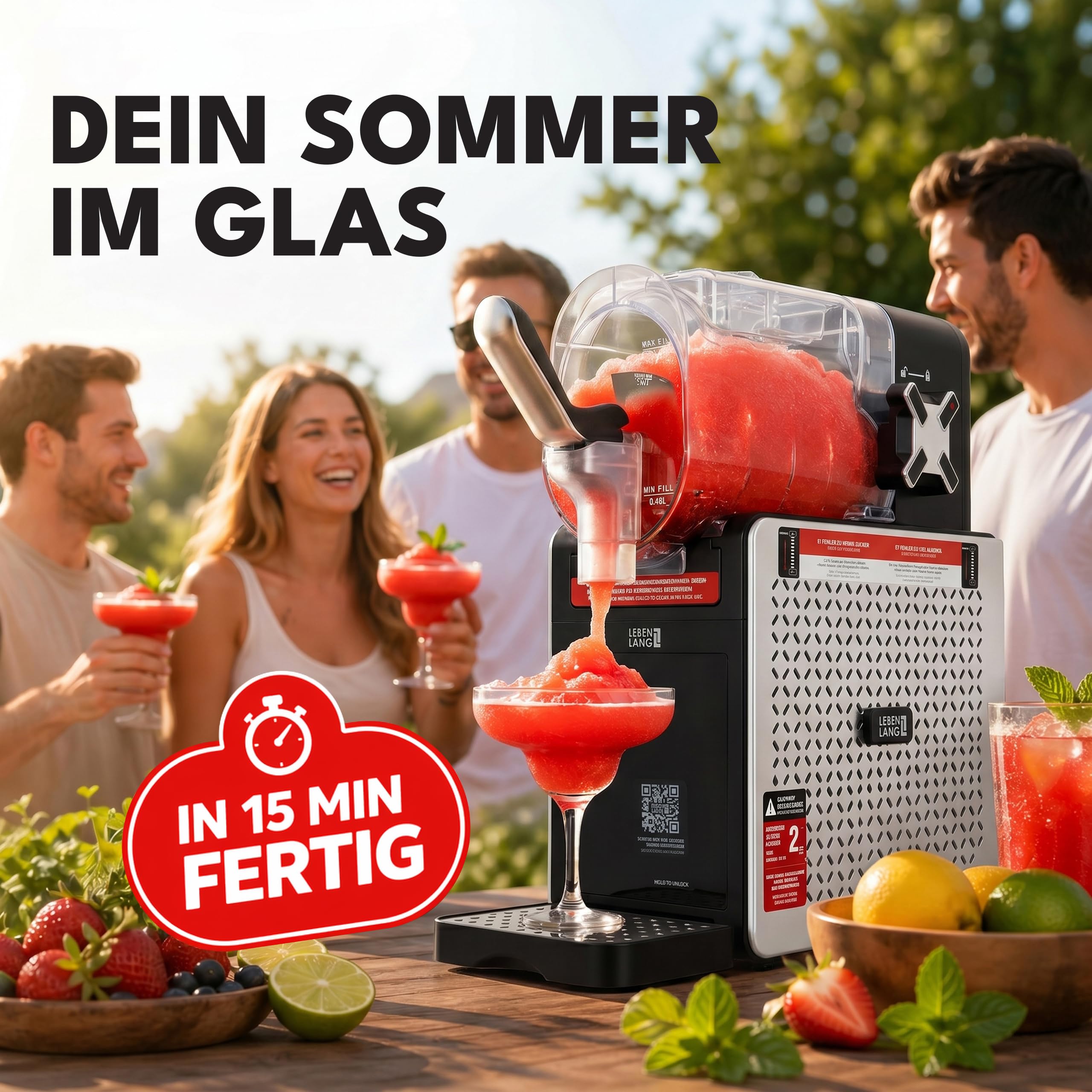 LEBENLANG Premium Slush Maschine 2L - 5 Modi & 15 Min QuickFreeze I Inkl. Rezeptbuch & Auto-Reinigung I Slush Eis Maschine für Zuhause Frozen Slushy Machine Slushie Maker Ice Slushi Maschiene