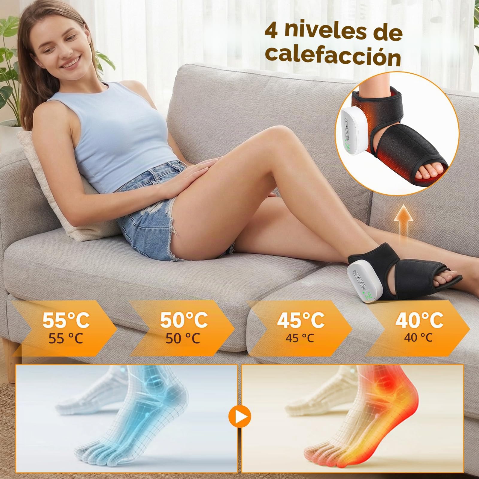 Roadtime Masajeador de pies inalámbrico con calor y compresión de aire | masajeador eléctrico para pies y tobillos,3 modos,4 intensidades,3000 mAh,recargable,calentador de pies contra la fascitis