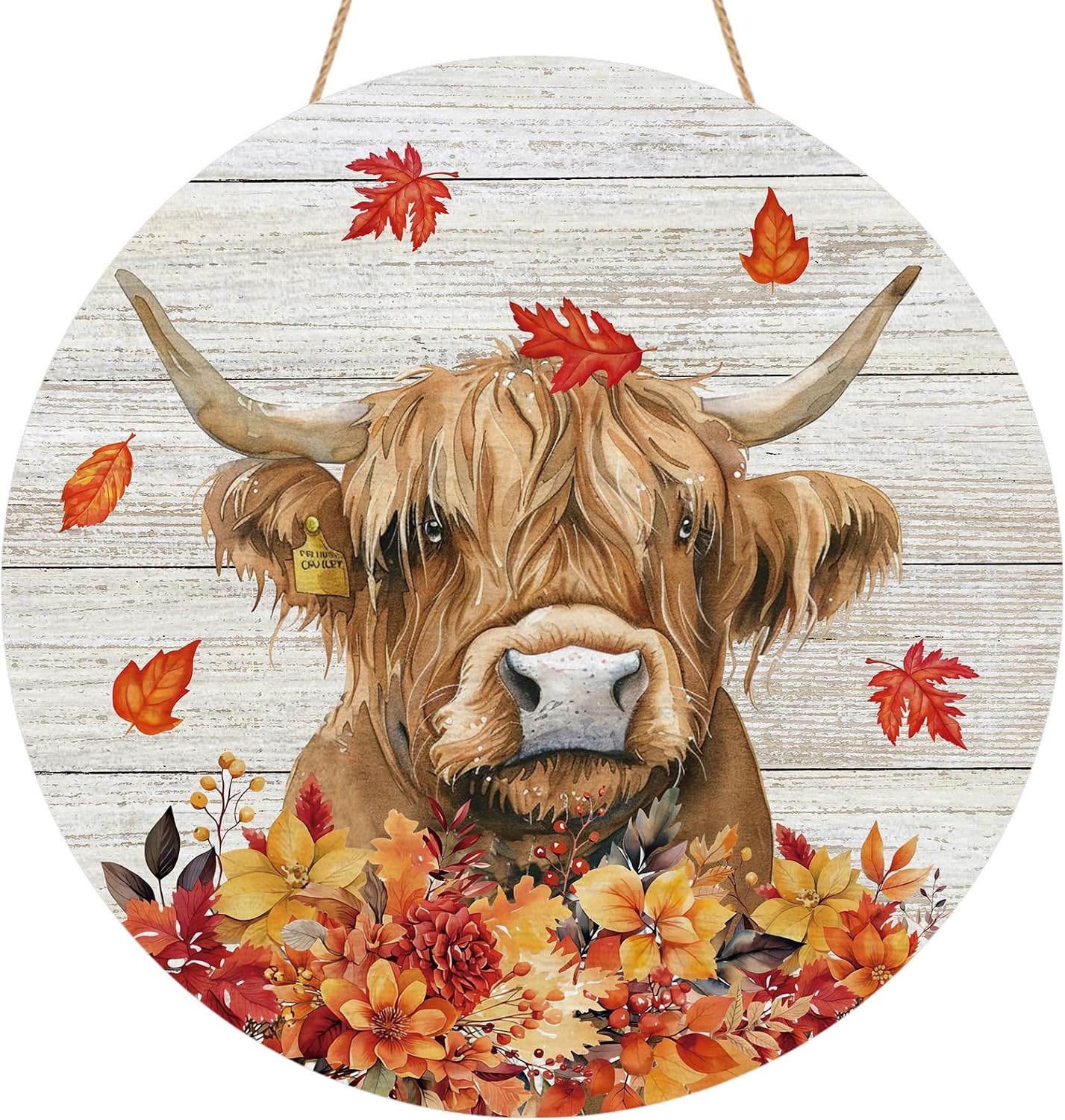 Fall Highland Cow Door Sign Wood Door funny Hanger for Outdoor Outside Porch Autumn Farmhouse Wooden Indoor Wall Hanging Decoration