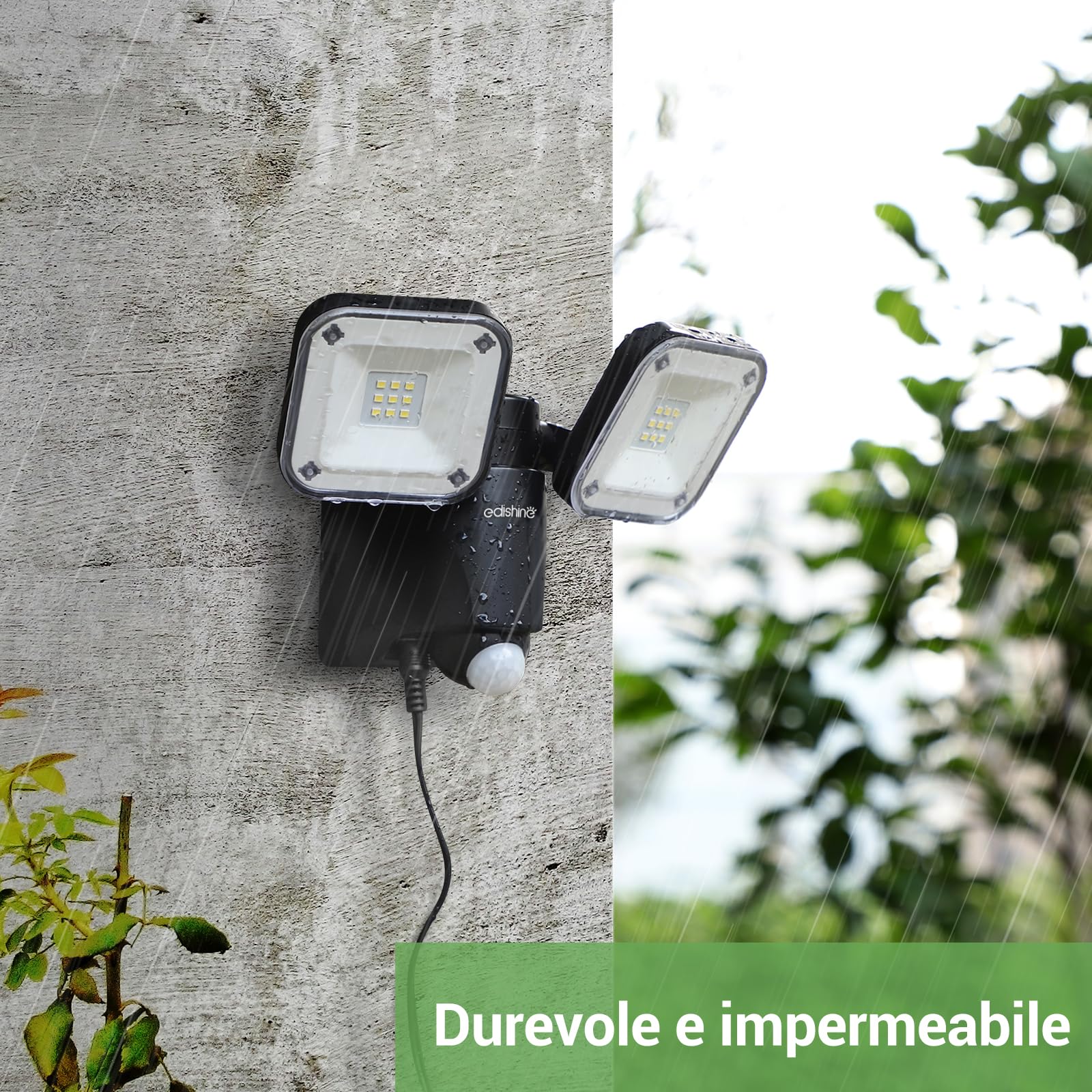 EDISHINE Faretto LED Esterno a Batteria con Sensore di Movimento, 800 LM