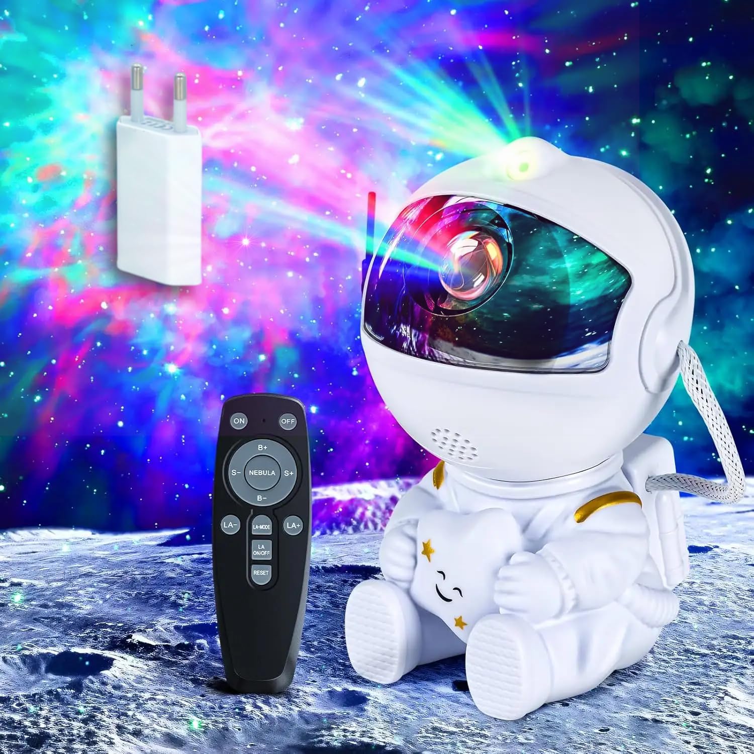 ANAWA Astronauta Proyector de Galaxias con Mando a Distancia y Enchufe Incluido – Proyector de Estrellas y Nebulosa para Iluminación de Dormitorio y Ambiente – Regalo ideal para todas las edades