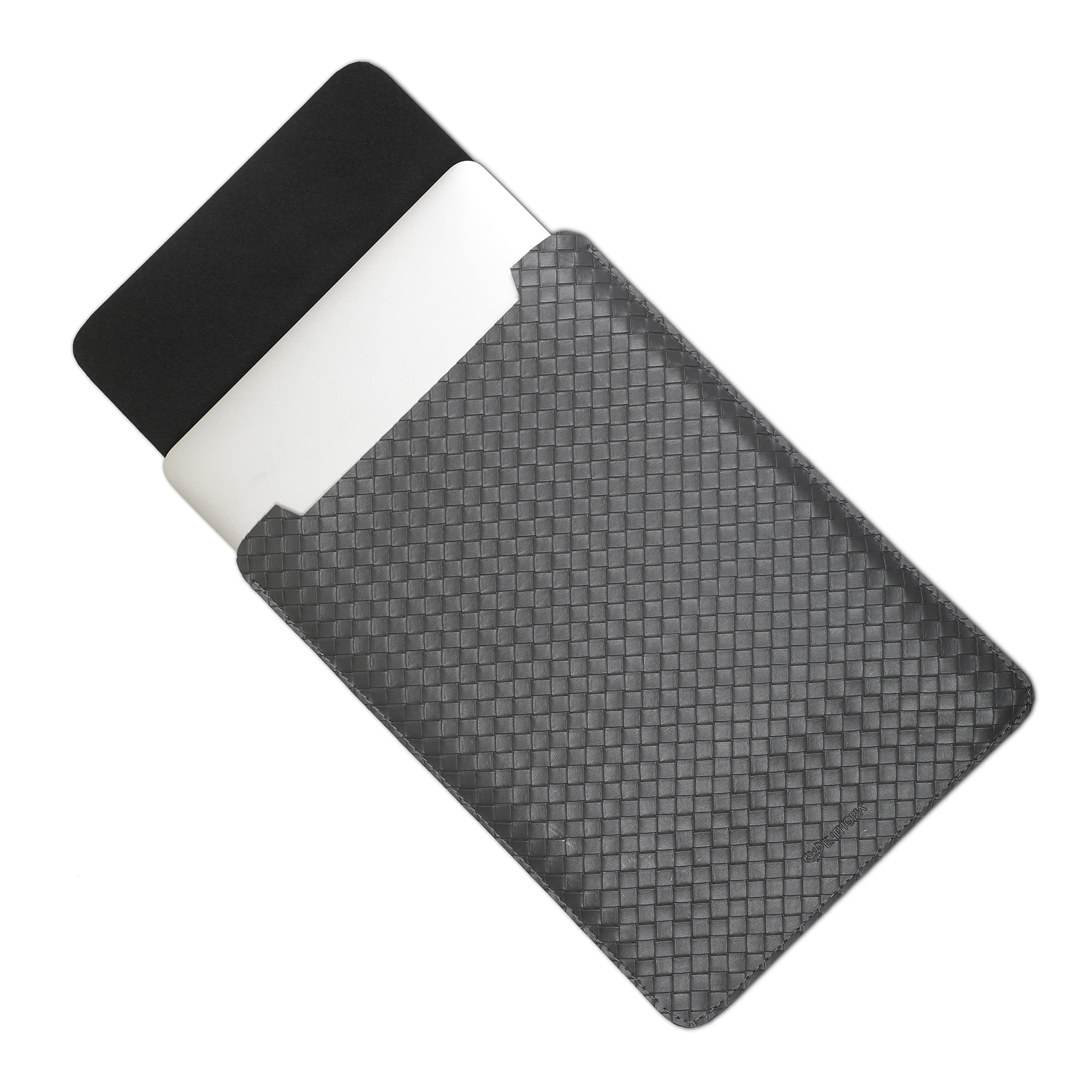 ENTHOPIA Vegan Leather Laptop Sleeve Compatible with MacBook Air 13.6” M2 A2681 2022-2023 | Slim Fit, Soft Lining, Water Resistance Laptop Cover | Criss Cross Grey