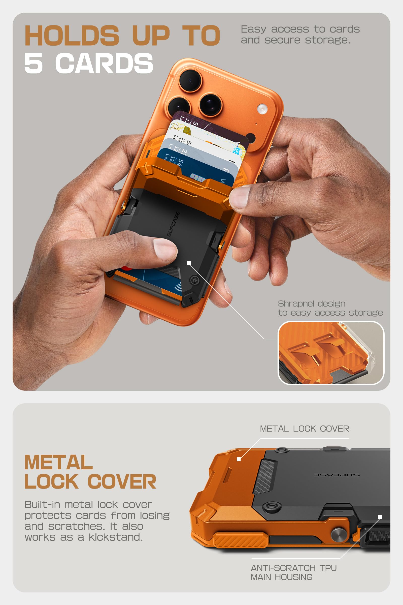 SUPCASE para MagSafe Cartera con Soporte Cartera Magnética para Hombre [Bloqueo RFID] [Capacidad para 5 Tarjetas] [Soporte Ajustable] Compatible con iPhone 17/16/15/14/13/12 Series (Orange)