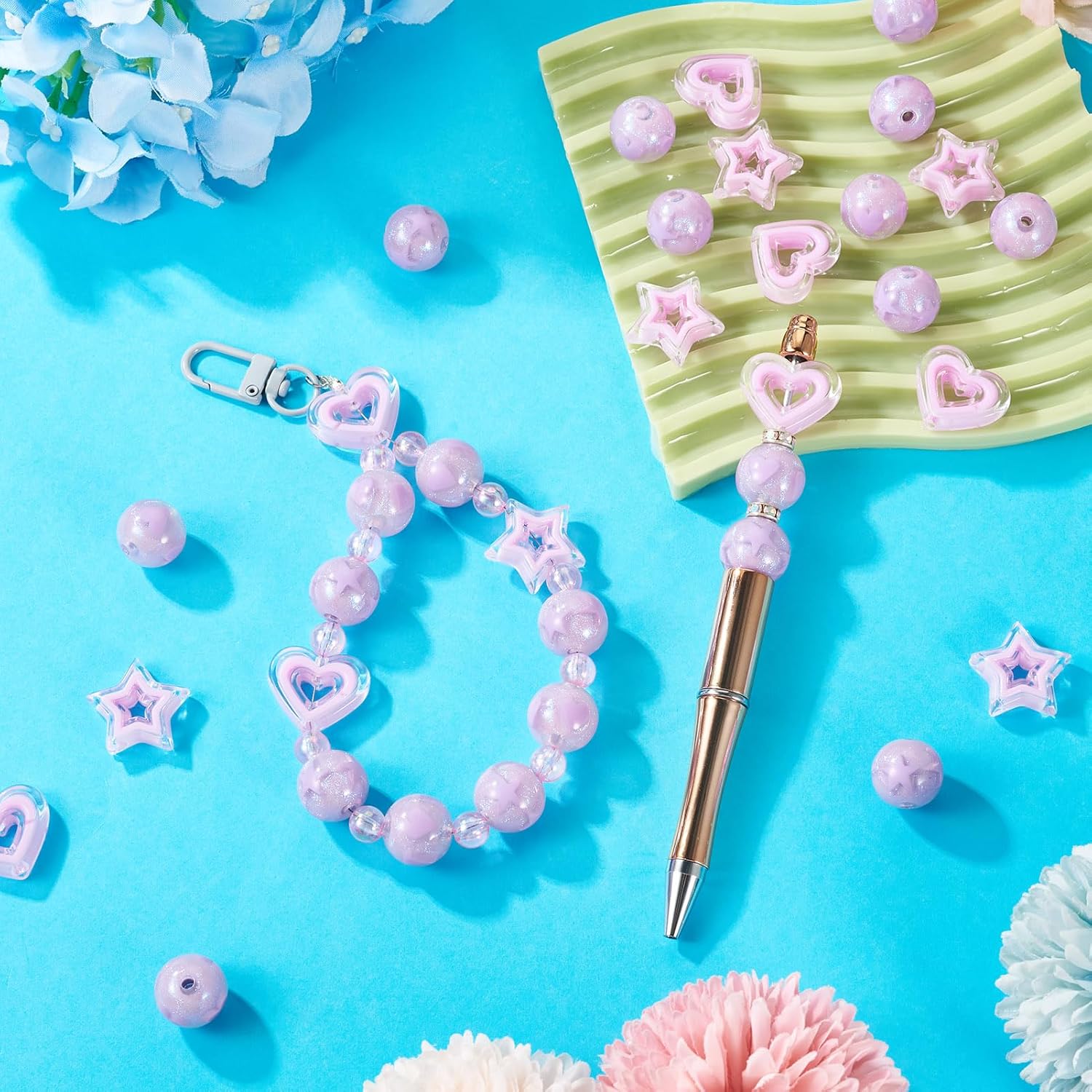 Craftdady Acrylic Round Star Heart Beads 24Pcs Plastic Bracelet Beads Opaque Handmade Craft Beads for Beaded Pen Earring Necklaces Jewelry Making DIY Supplies - Image 2