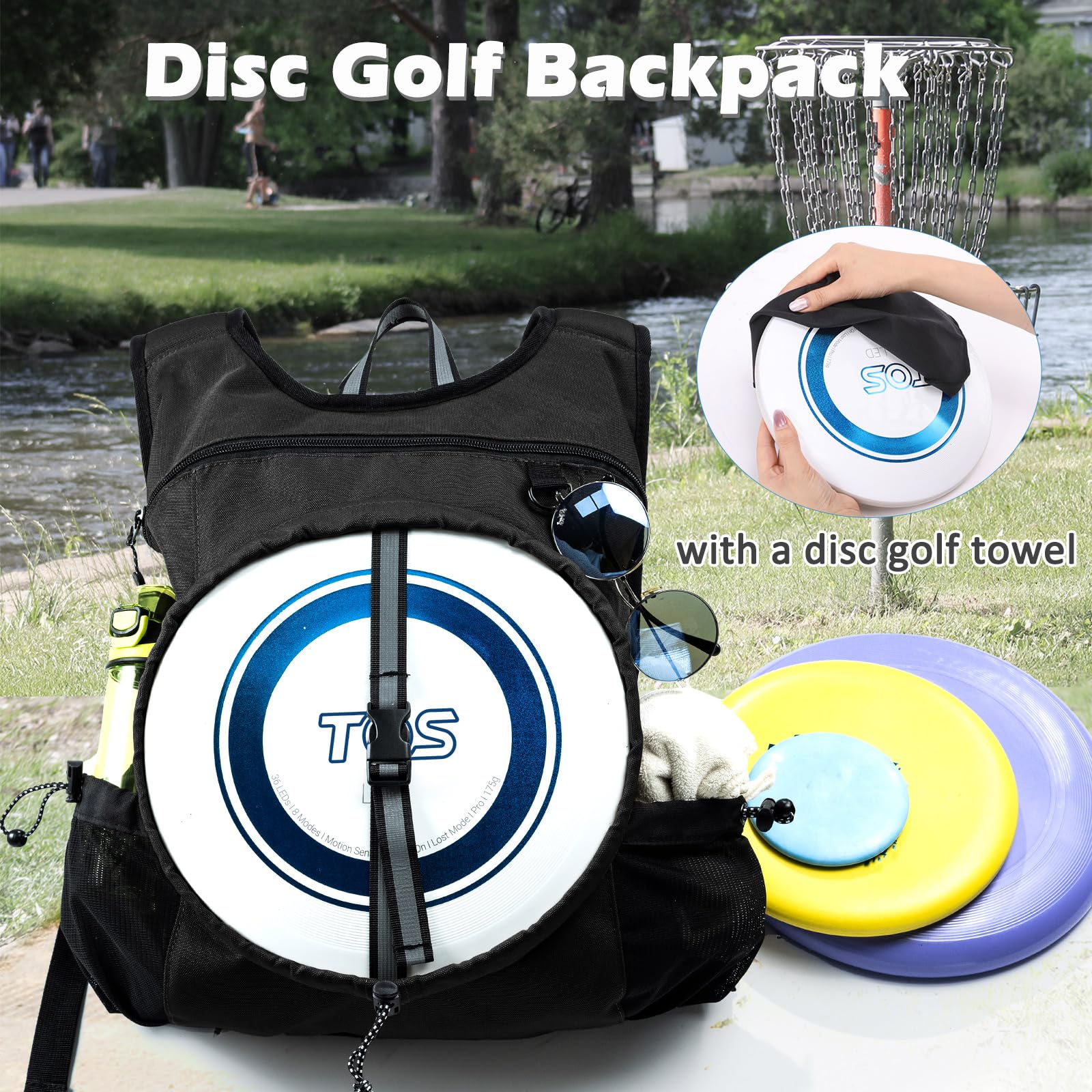 Disc-Golftasche, Frisbee-Disc-Golf-Rucksack, kompatibel mit Tosy Flying Disc Golf-Aufbewahrung mit Disc-Golf-Handtuch, Disc-Golf-Rucksack mit Retriever-Halterung