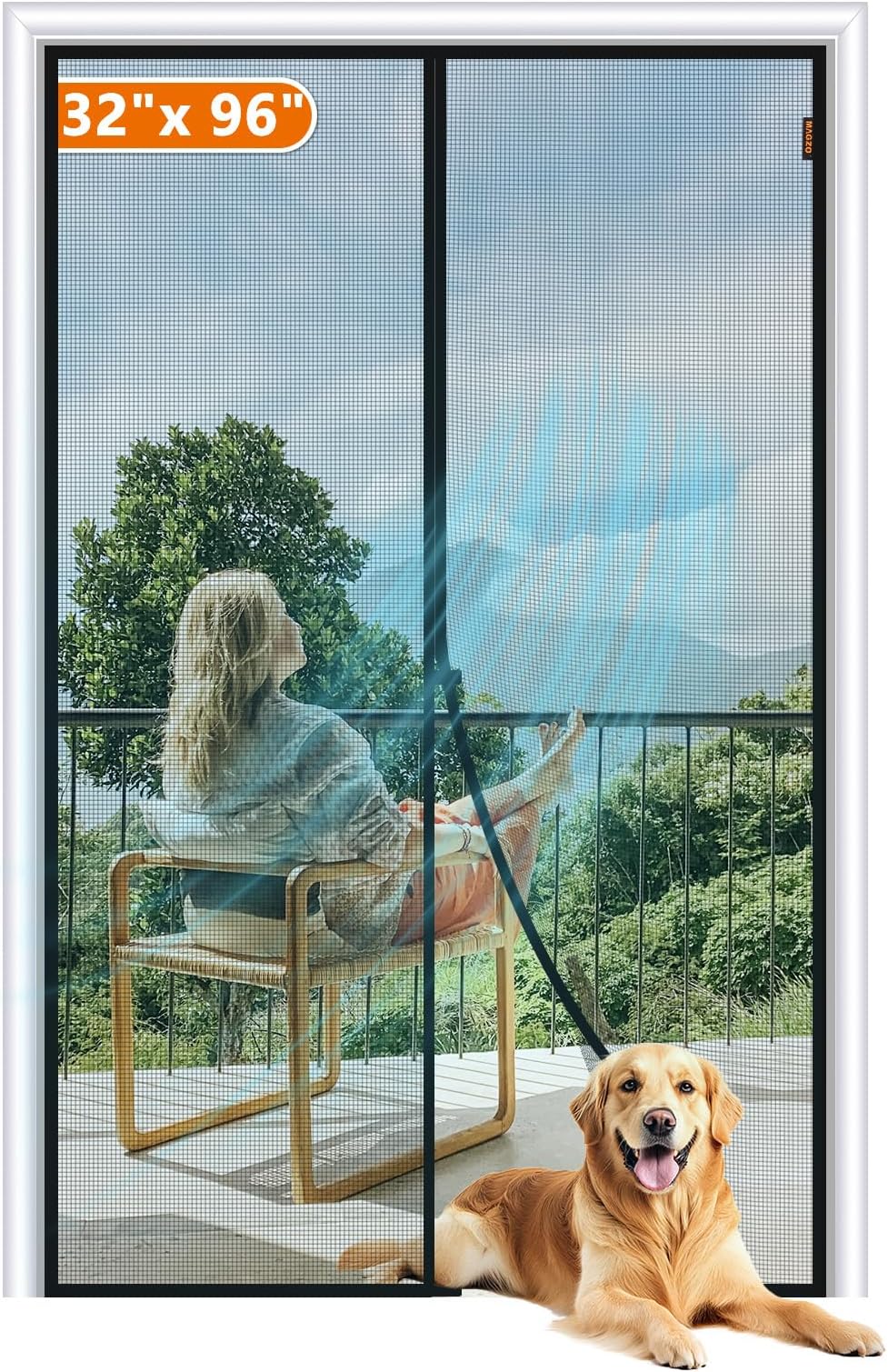MAGZO Magnetic Screen Door Fit Door Size 32 x 96 Inch, Screen Size 34" x 97" Strong Magnets Mesh, Reinforced Fiberglass Net for Patio and Front Entrances, Gray