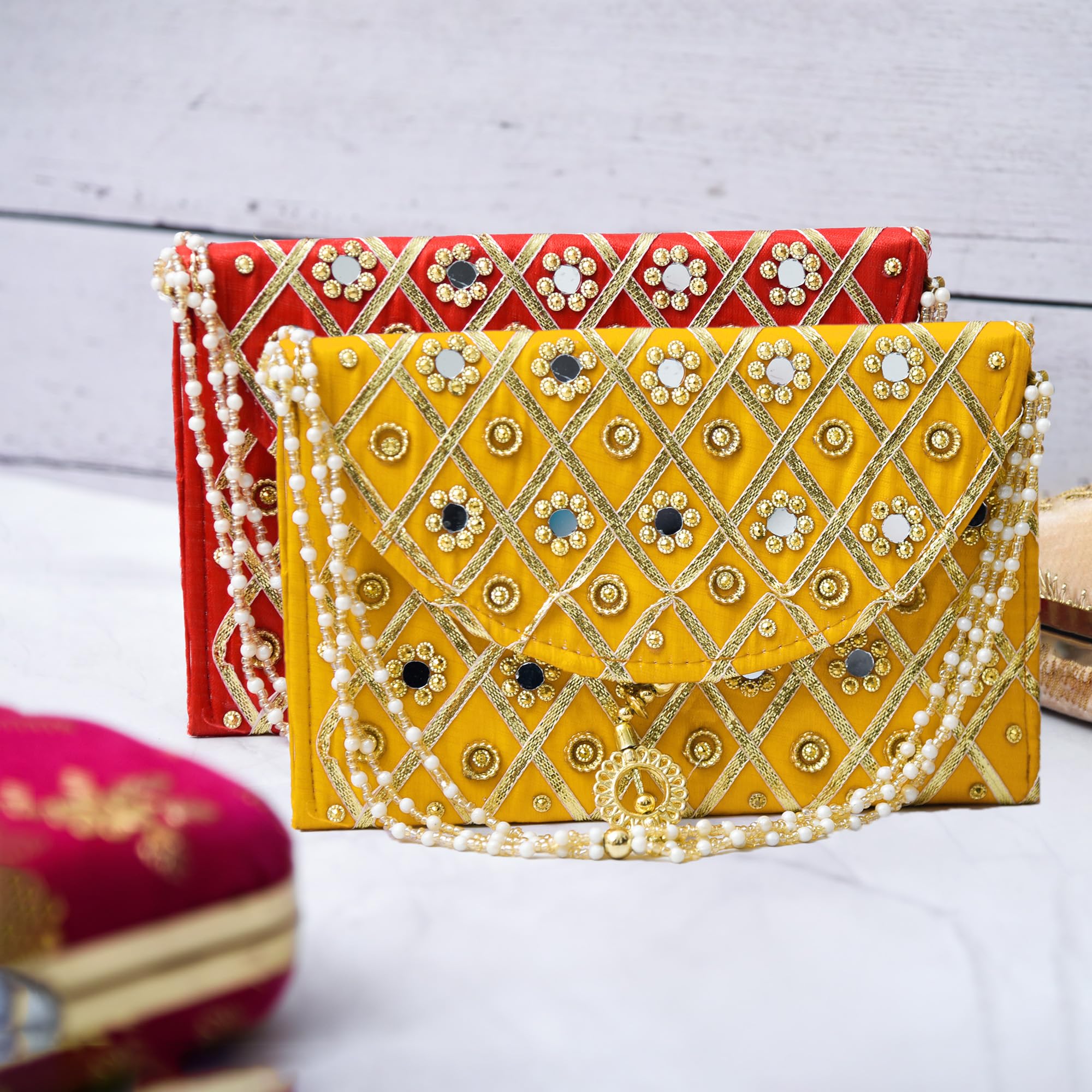 Kuber Industries Clutch Purse | Hand Purse | Ladies Hand Purse with Handle | Traditional Shagun Purse | Baby Shower Purse | Gifting Clutch Purse | Mirror Check Purse | Pack of 2 | Multicolor (B0CSCGHWWX) Amazon Price History, Amazon Price Tracker