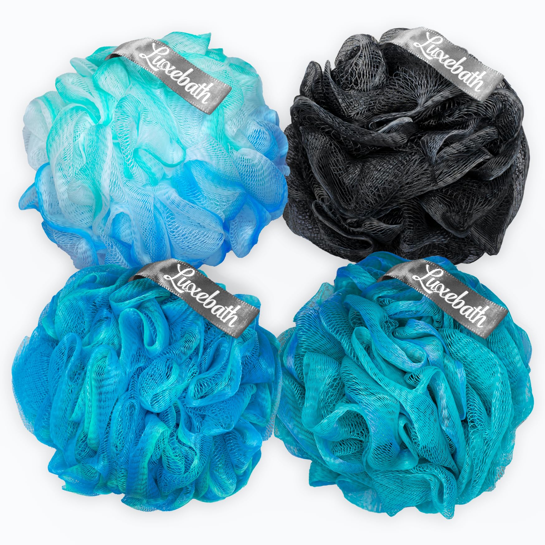 Luxebath Luffa Badeschwamm, Peeling, Körperschrubber für den Einsatz in der Dusche, mit tragbarer Reise-Tragetasche, mehrfarbig
