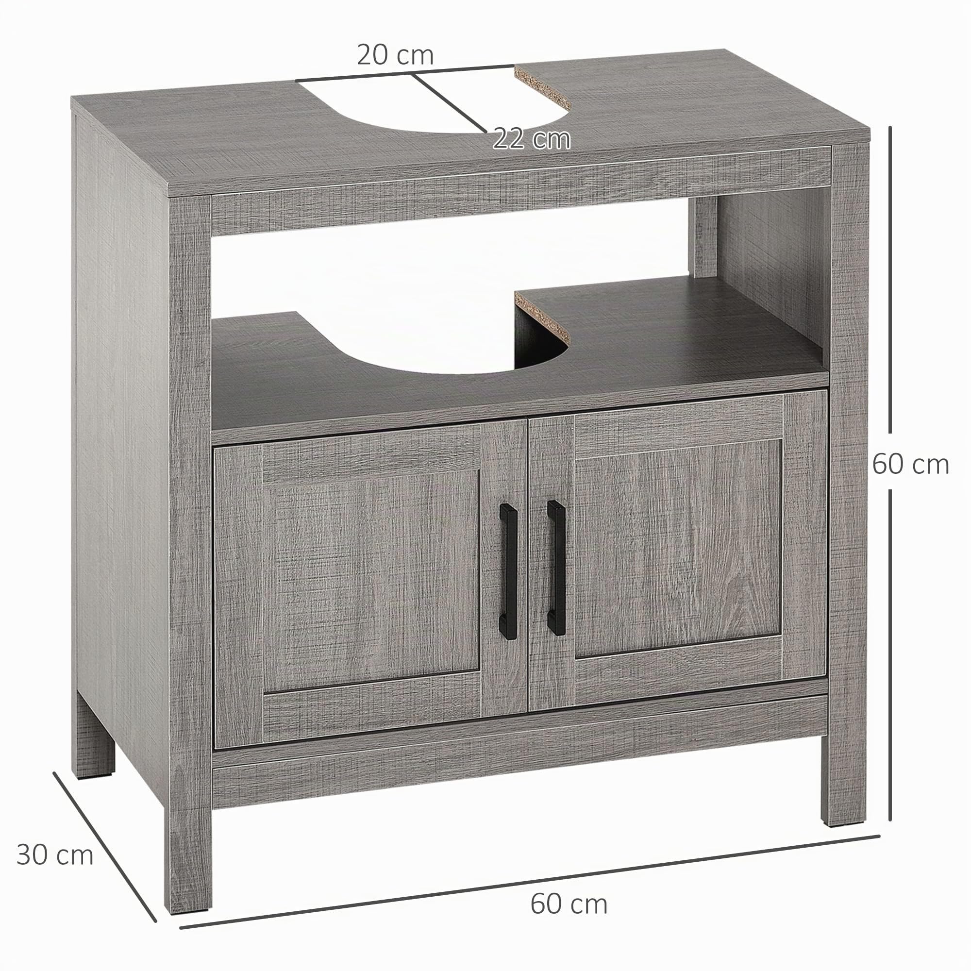 kleankin Mueble para Debajo del Lavabo, Bajo Lavabo 60x30x60 cm Gris