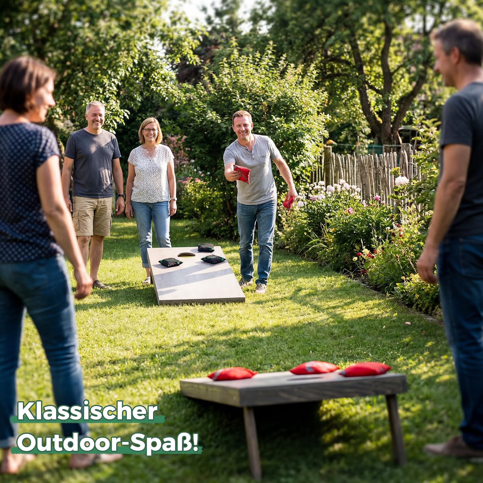Cornhole Set Outdoor, 90x60cm or 120x60cm Echtholz Wurfspiel – Bean Bag Game mit 10 Säckchen & Tasche – Professionelles Sackloch Spiel für Erwachsene, Kinder, Garten, Strand