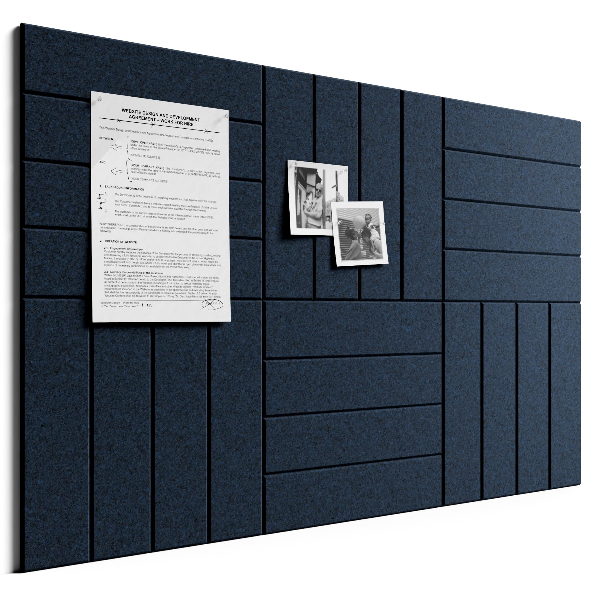 Bumusty Large Cork Board Alternative-36 x 24" Felt Bulletin Board Tiles, with 30 Pushpins, 40 Adhesive Tabs, 6-Pack Slat Wall Paneling, Cork Boards for Office Push Pin Board Felt Board-Carbon Blue