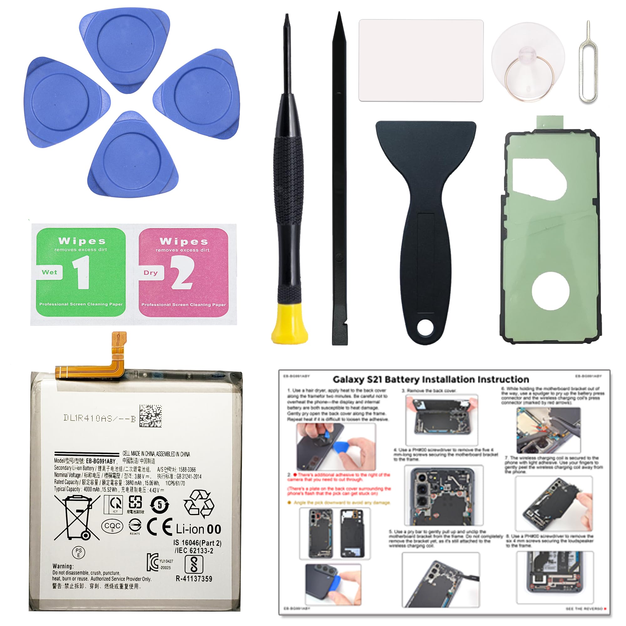 New 0 Cycled Li-ion Battery for Galaxy S21 5G SM-G991U/U1/B/W Series, Internal Replacement Battery Compatible with Galaxy S21 5G, Includes Instruction & Tools
