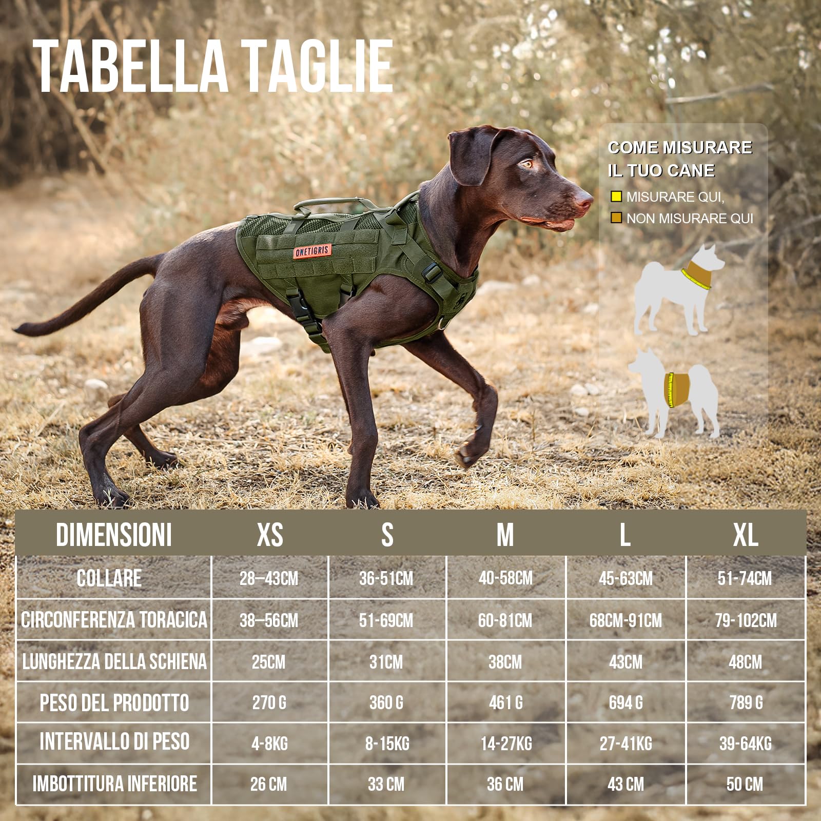 OneTigris Imbracatura No-Pull per Cani - AIRE MESH, Regolabile, Ultra Traspirante, per Grandi e Medie Dimensioni, Pettorina con 2 Manici