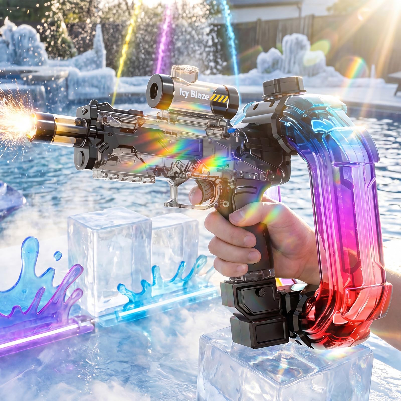 Elektrische Wasserpistole mit LED Licht, wiederaufladbar, Große Kapazität für Erwachsene und Kinder, automatische Wasserpistole für Pool, Strand Garten Outdoor (2 Stück A)