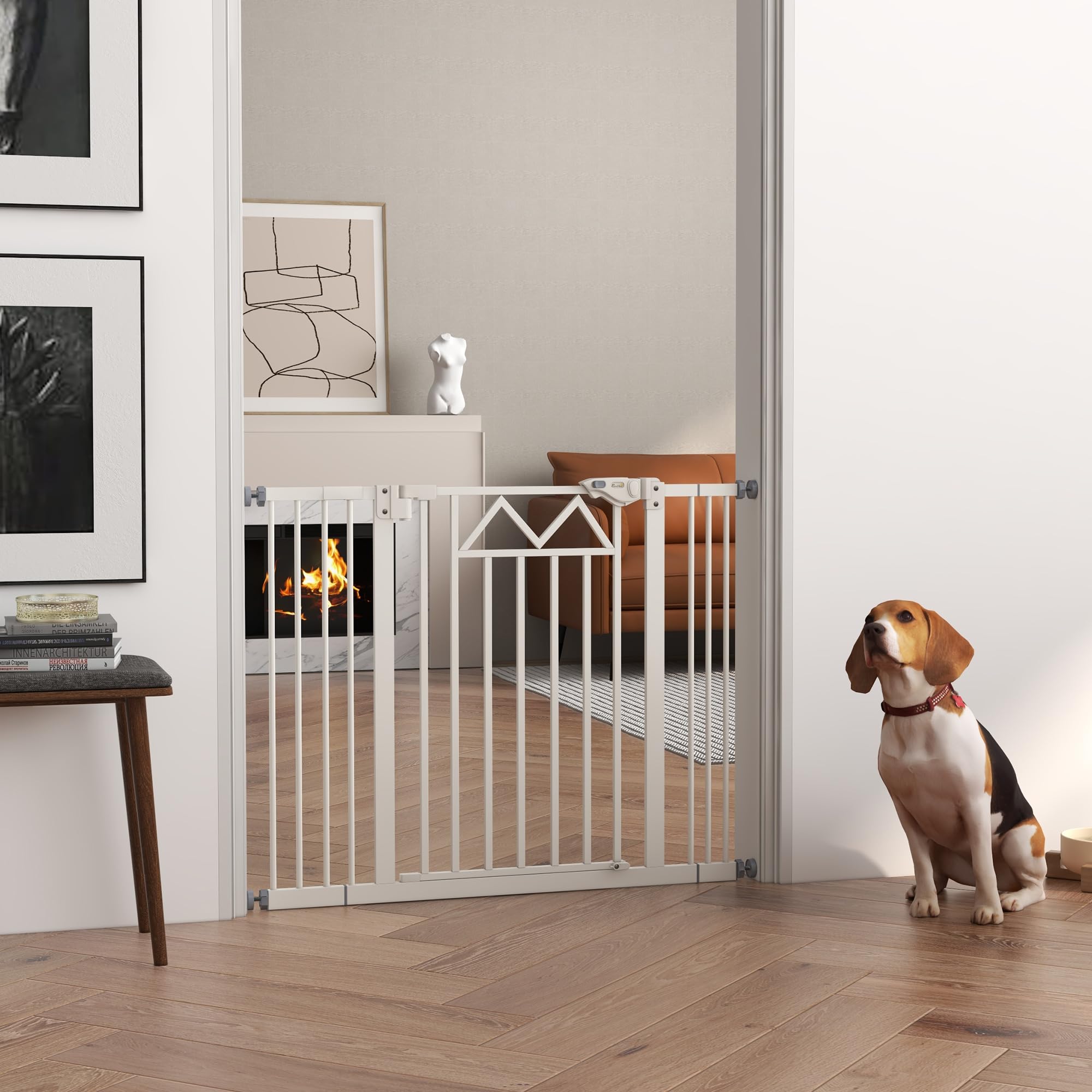 PawHut Cancellino per Cani con 4 Viti Regolabili e Nastro Adesivo, Cancello per Cani in Metallo e Plastica, 74-100x76cm, Bianco
